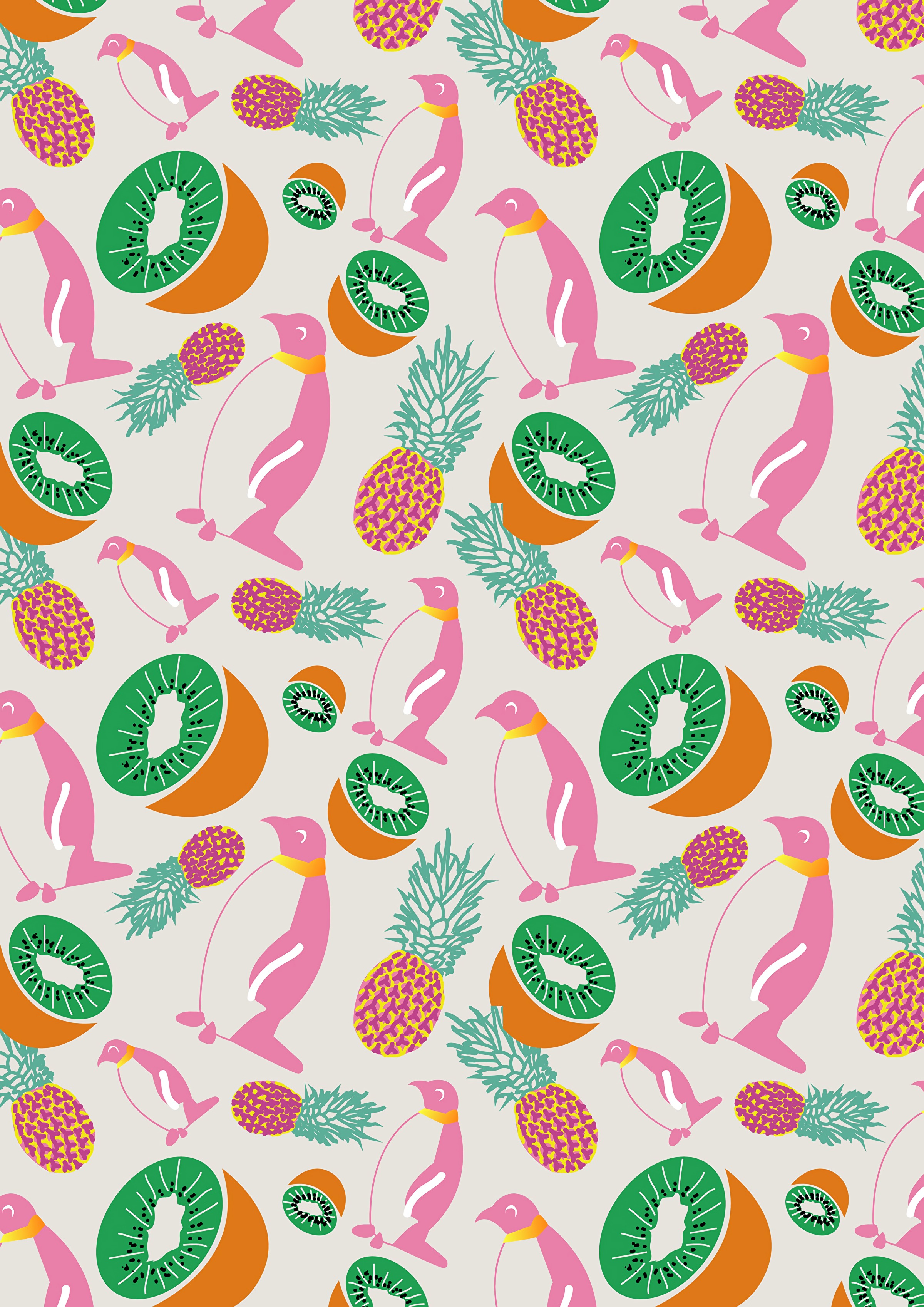 art, pinguins, kiwi, pineapples, pattern, texture, textures wallpaper for mobile