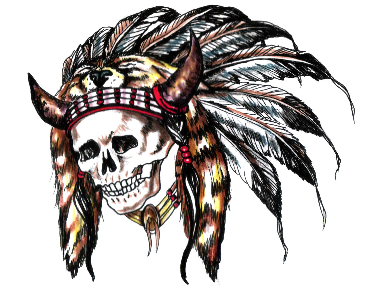 545616 скачать обои художественные, тату, коренные американцы, череп - заставки и картинки бесплатно