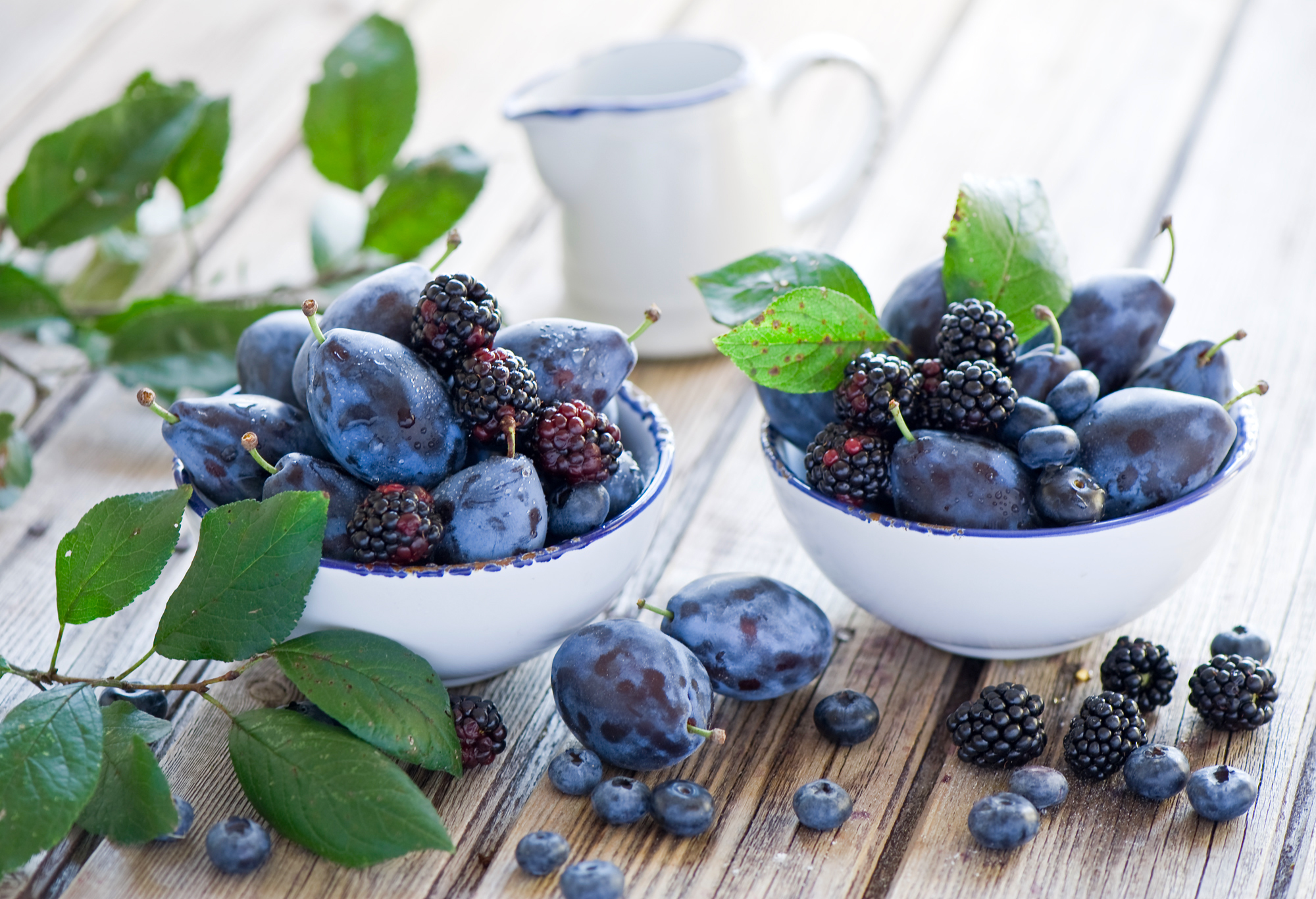 food, berries, plum, blackberry, plates, cymbals wallpapers for tablet