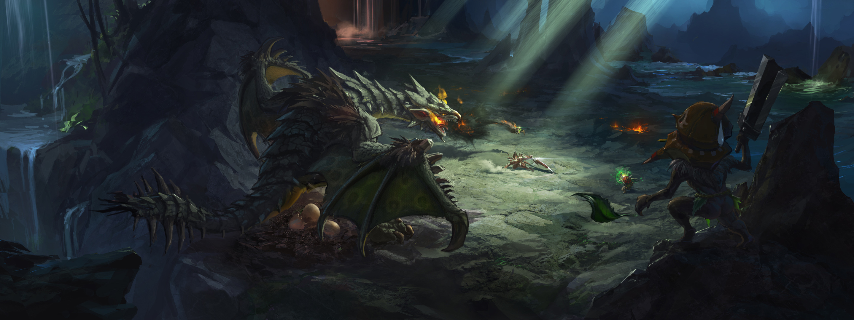 fantasy, dragon, cave, goblin 4K Ultra