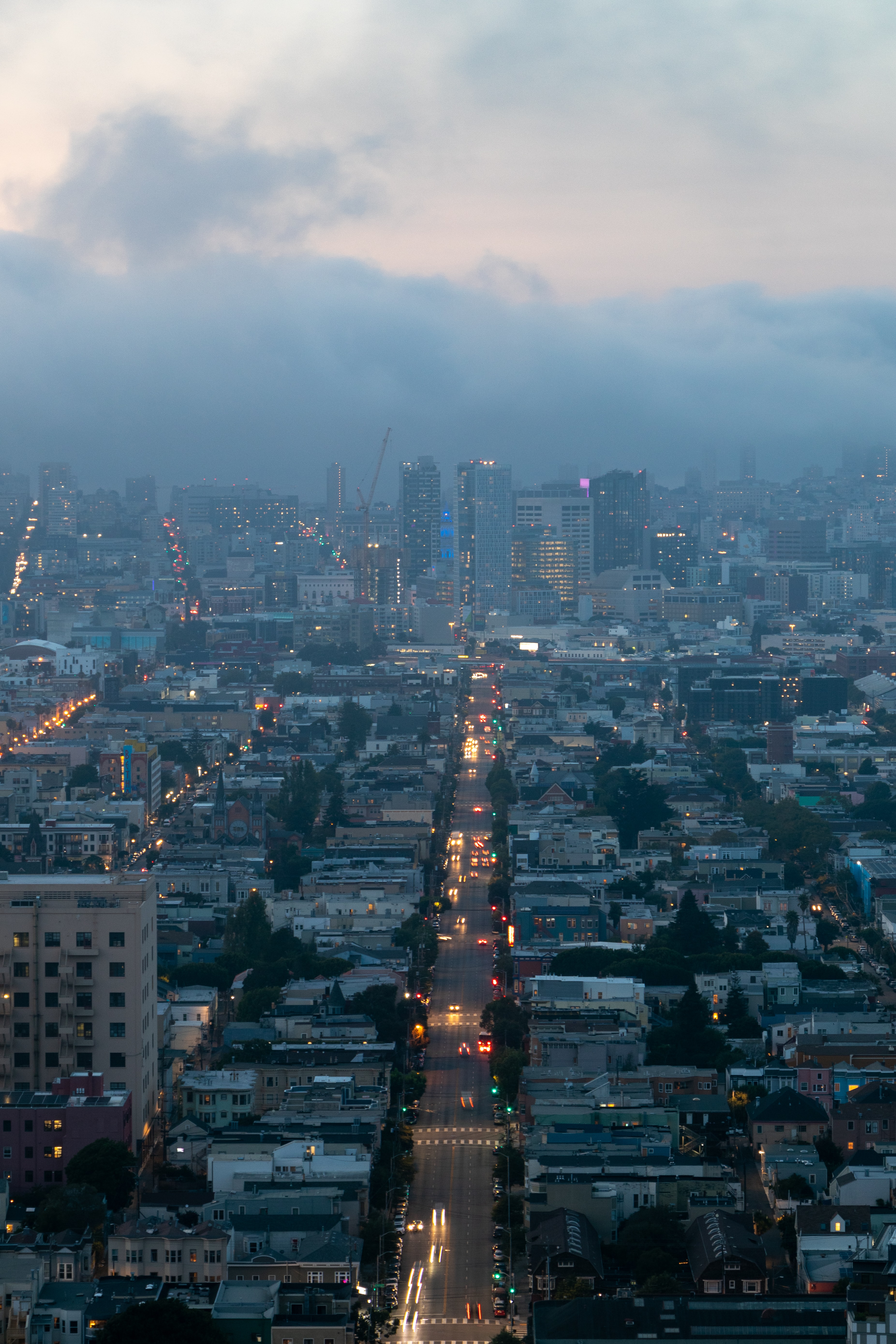 1920 x 1080 picture street, cities, city, building, view from above, fog