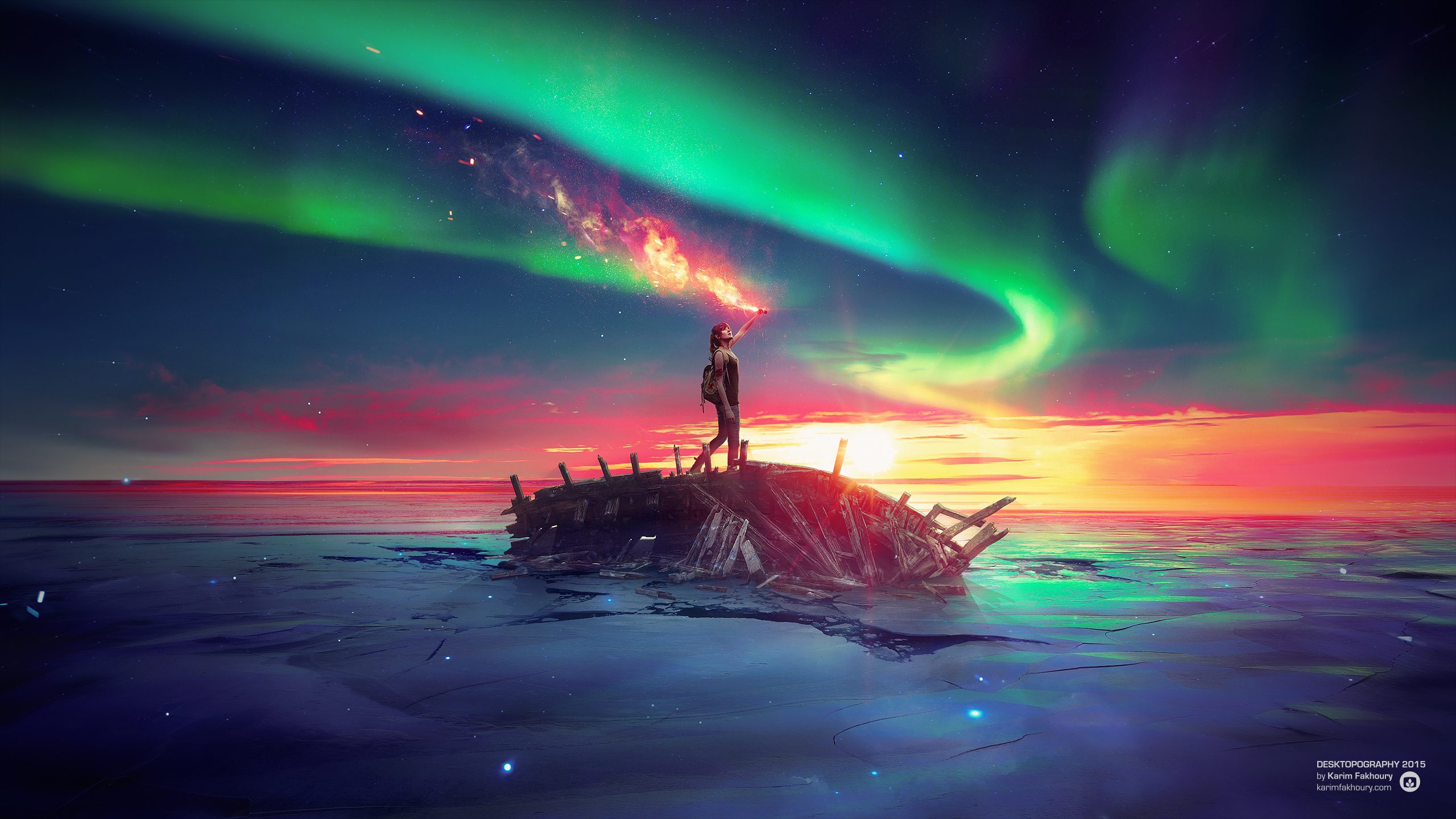 artistic, desktopography, aurora borealis, fantasy, horizon, landscape, sky for android