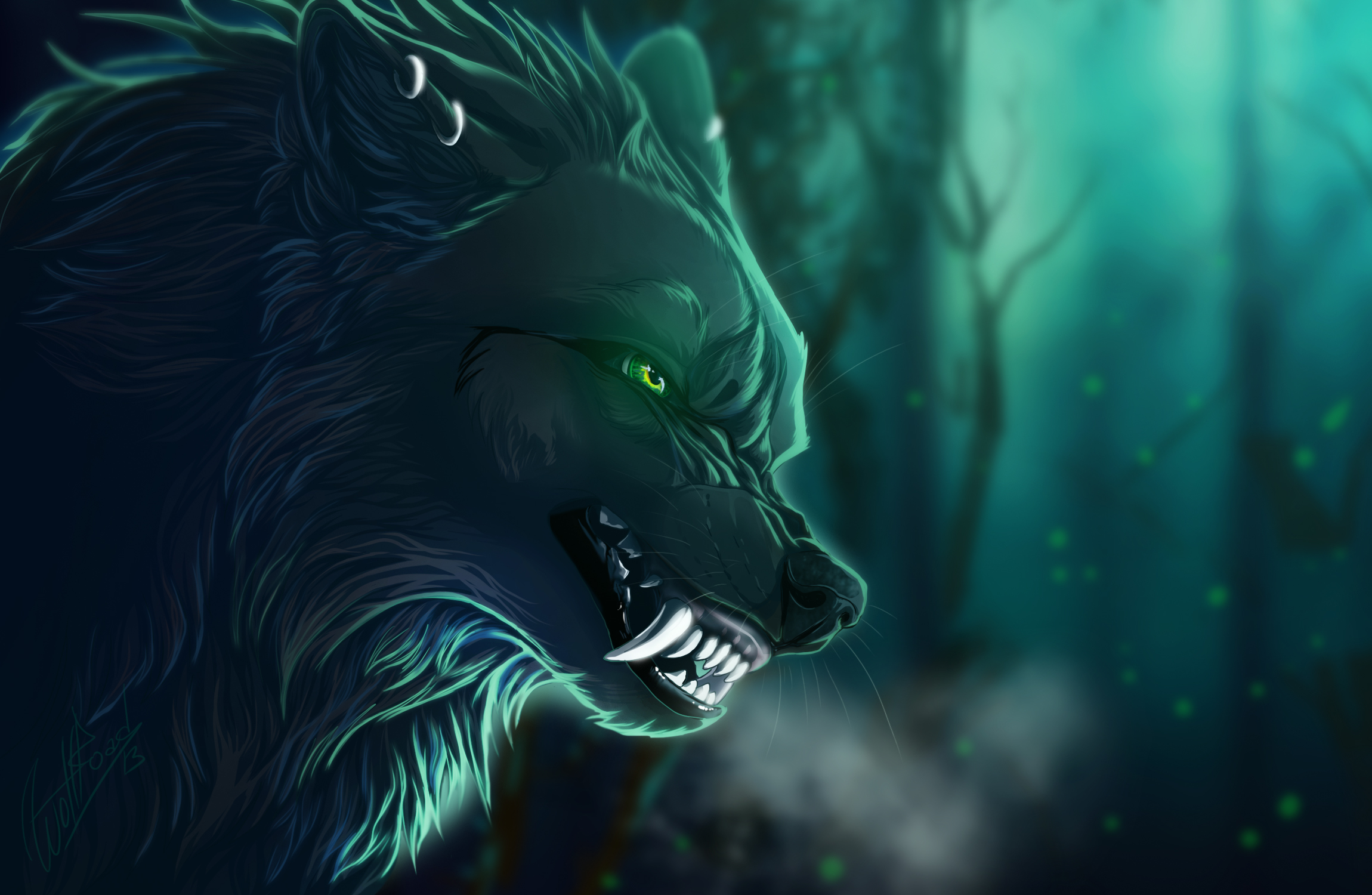 fantasy animals, green eyes, wolf, fantasy Full HD