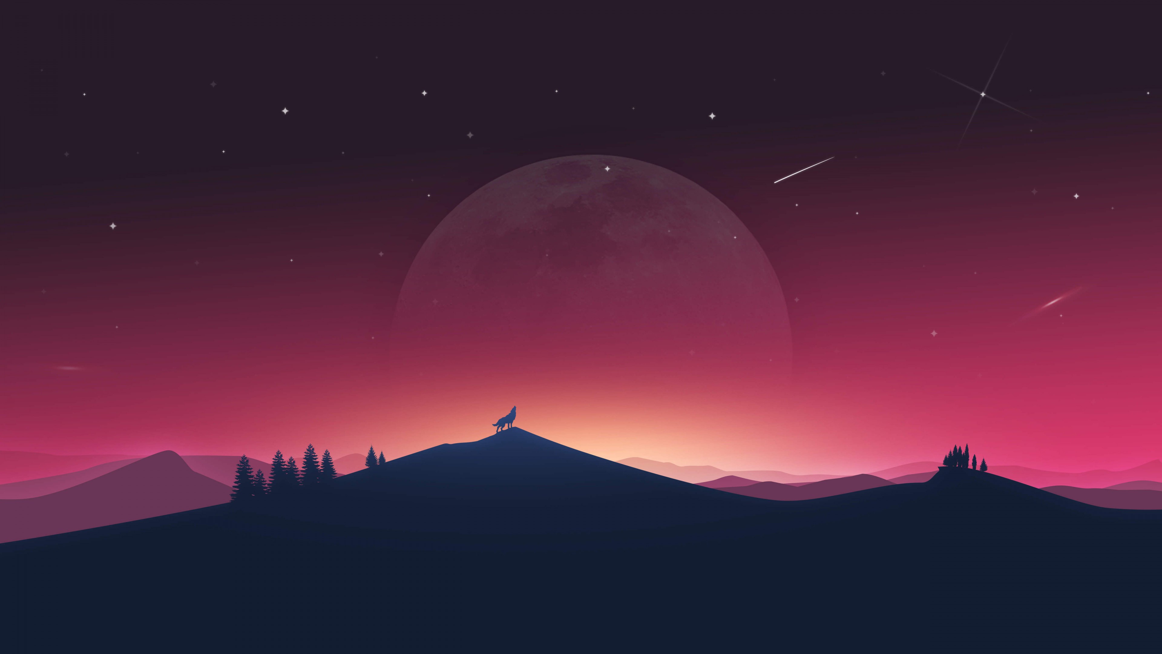 Free download wallpaper Landscape, Nature, Fantasy, Sky, Night, Moon, Silhouette, Wolf, Fantasy Animals on your PC desktop