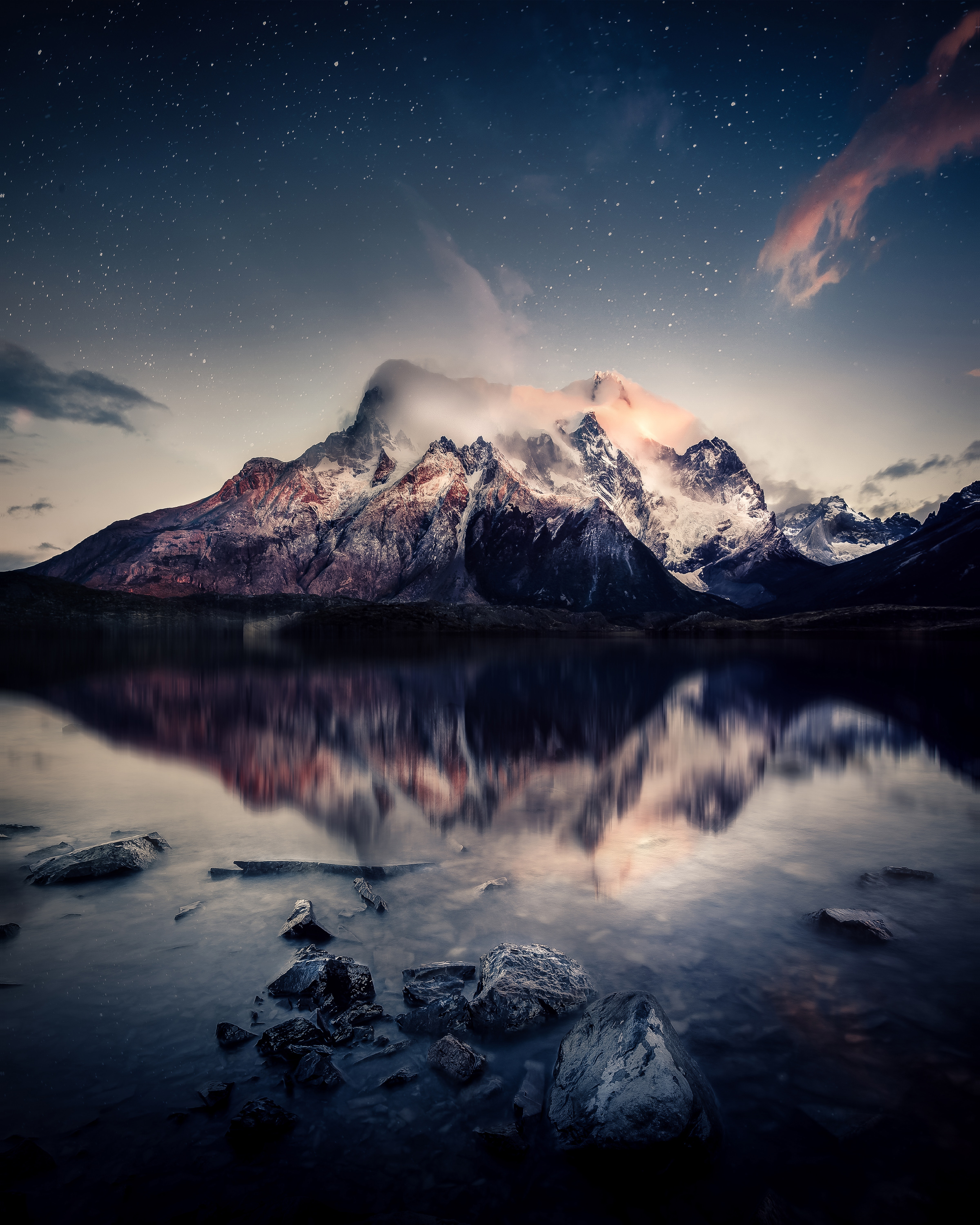 Free download wallpaper Sky, Mountains, Lake, Reflection, Stones, Nature on your PC desktop