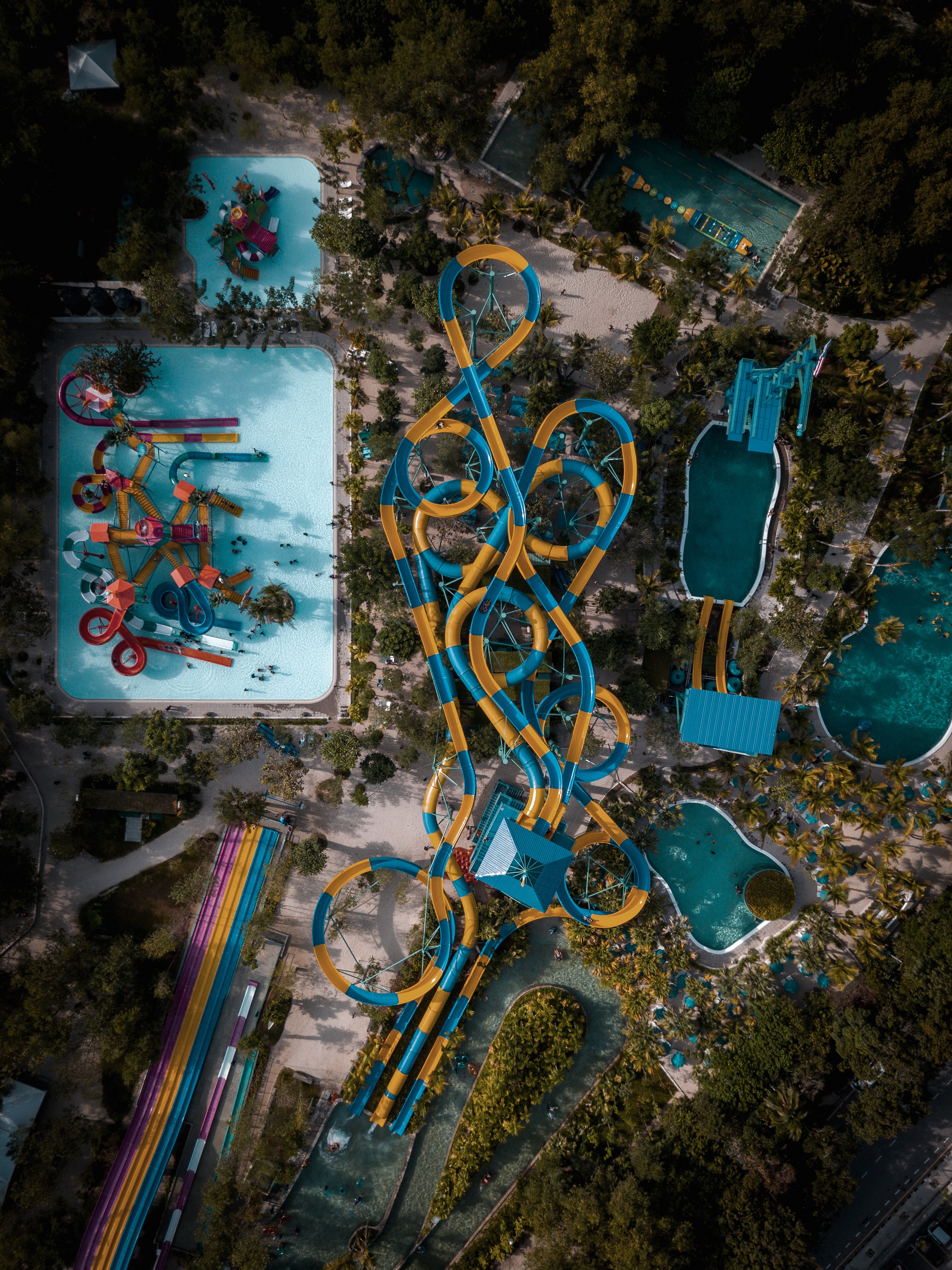 entertainment, view from above, miscellanea, miscellaneous, pool, aquapark, waterpark, slides UHD