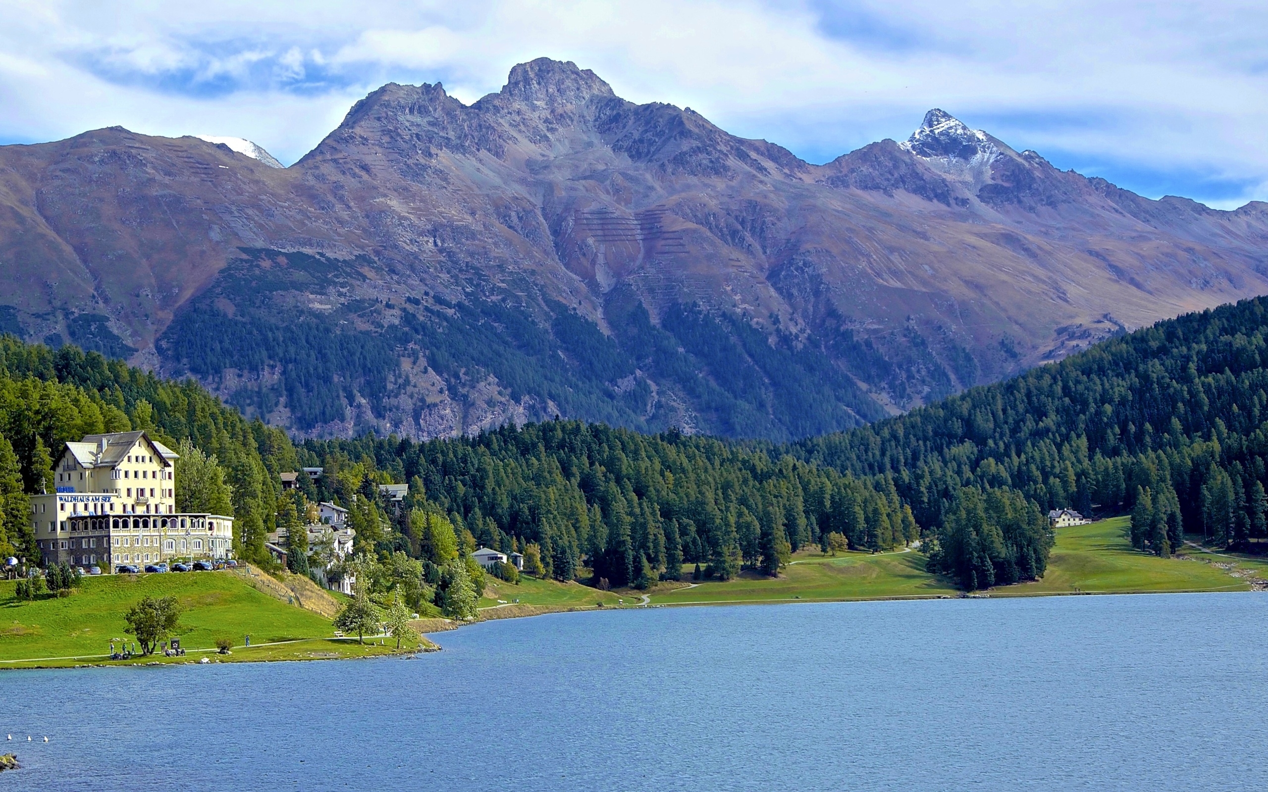 Швейцария горы Альпы озеро дом