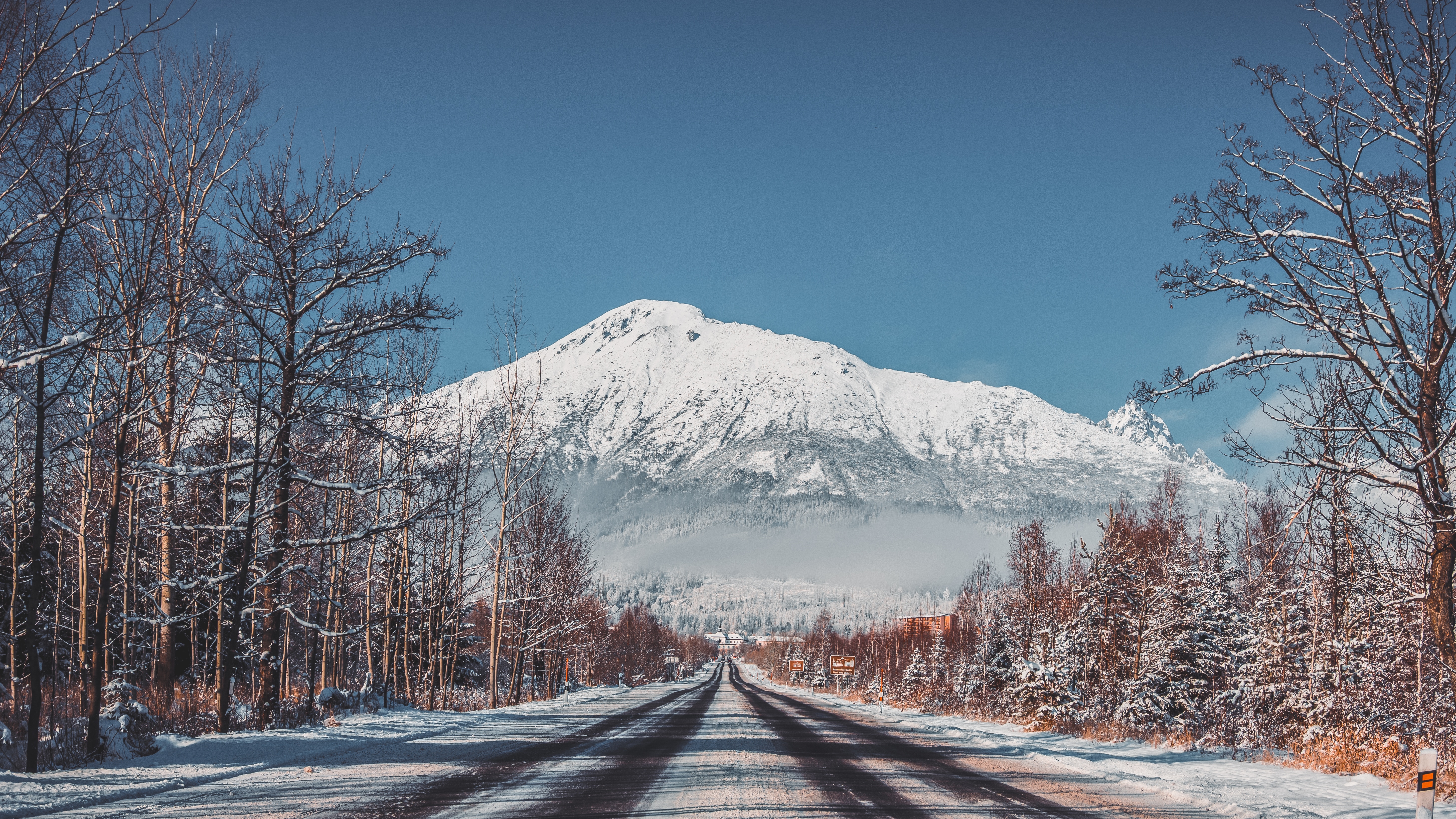 Free download wallpaper Nature, Road, Trees, Mountains, Snow, Winter, Landscape on your PC desktop