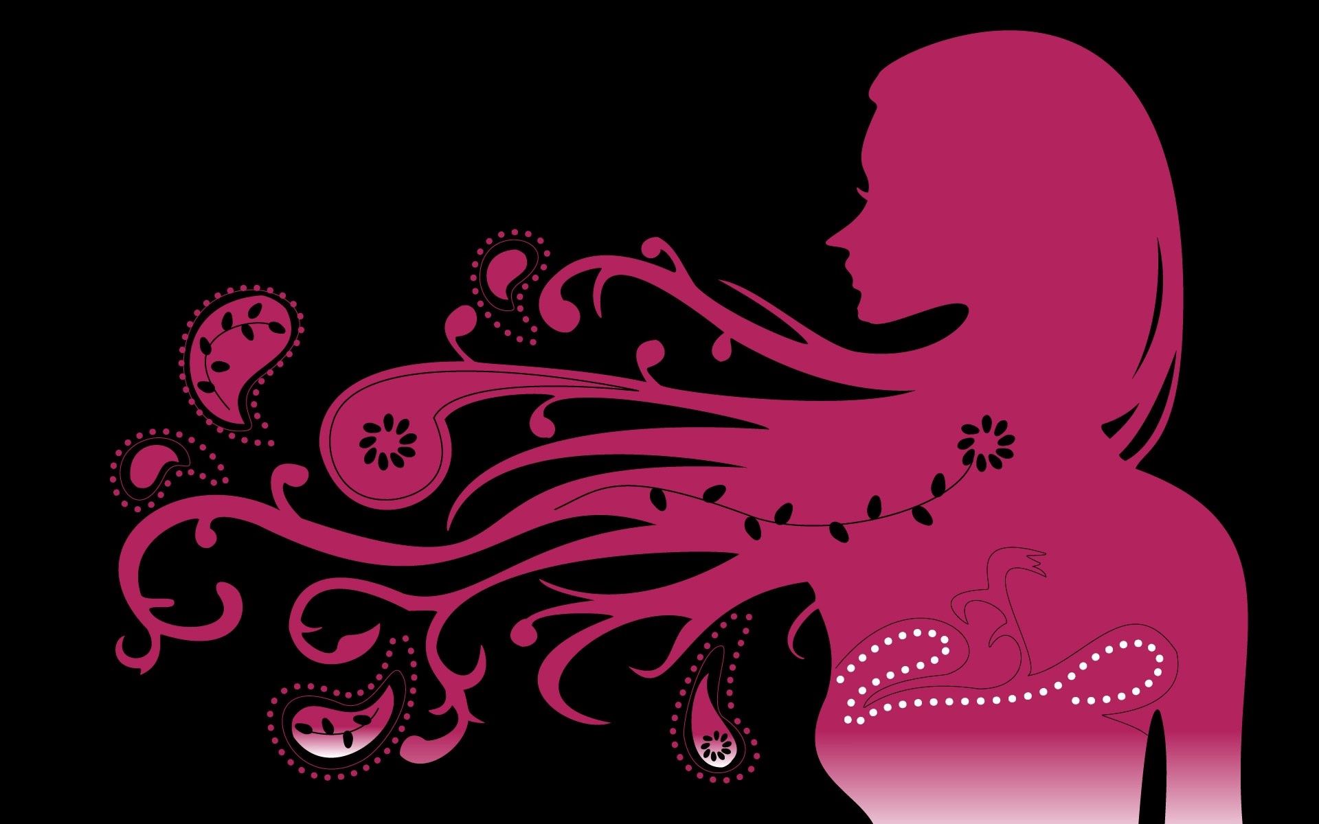 patterns, vector, silhouette, girl, hair, wind HD wallpaper