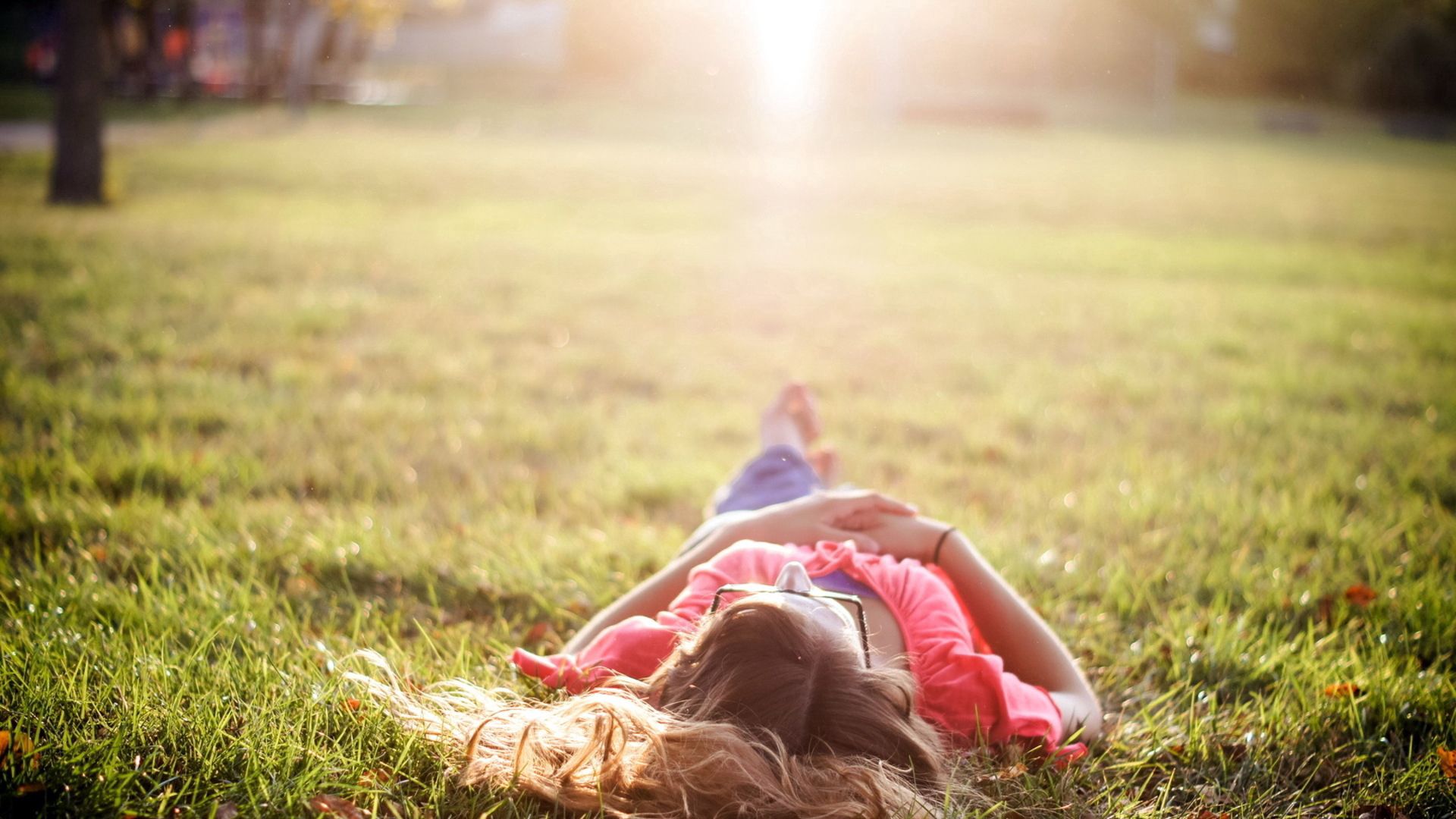 Download mobile wallpaper Miscellaneous, Miscellanea, Lie, Grass, To Lie Down, Sunlight, Nature, Girl for free.