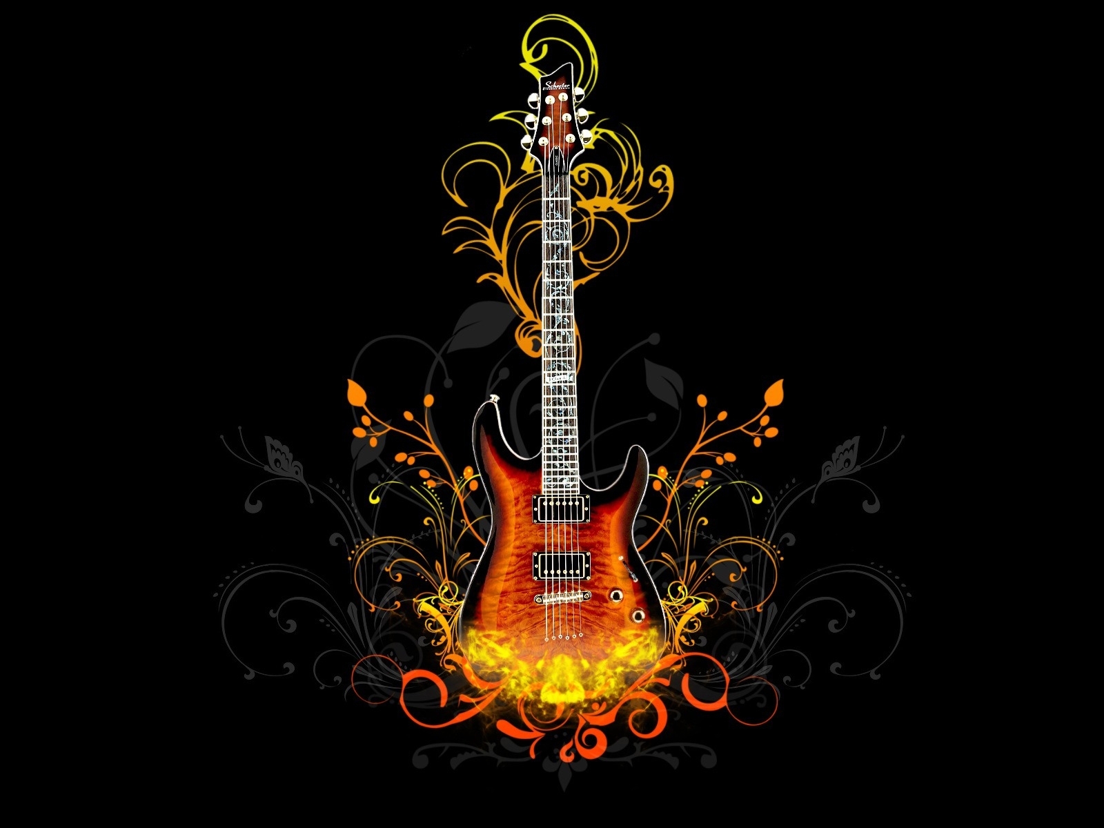 guitars, music, tools, objects, black phone background
