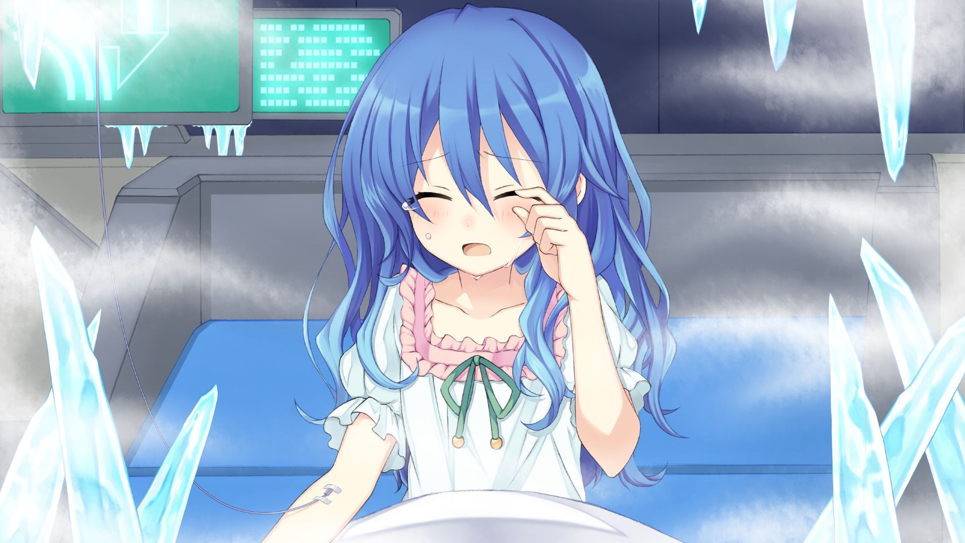 android anime, date a live, blue hair, tears, yoshino (date a live)