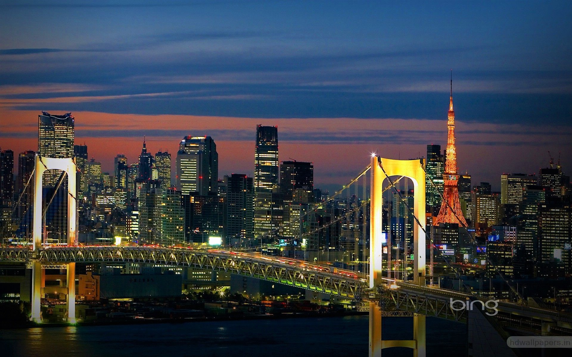 無料モバイル壁紙橋, 街, 光, 日本, 東京, 夜, マンメイドをダウンロードします。
