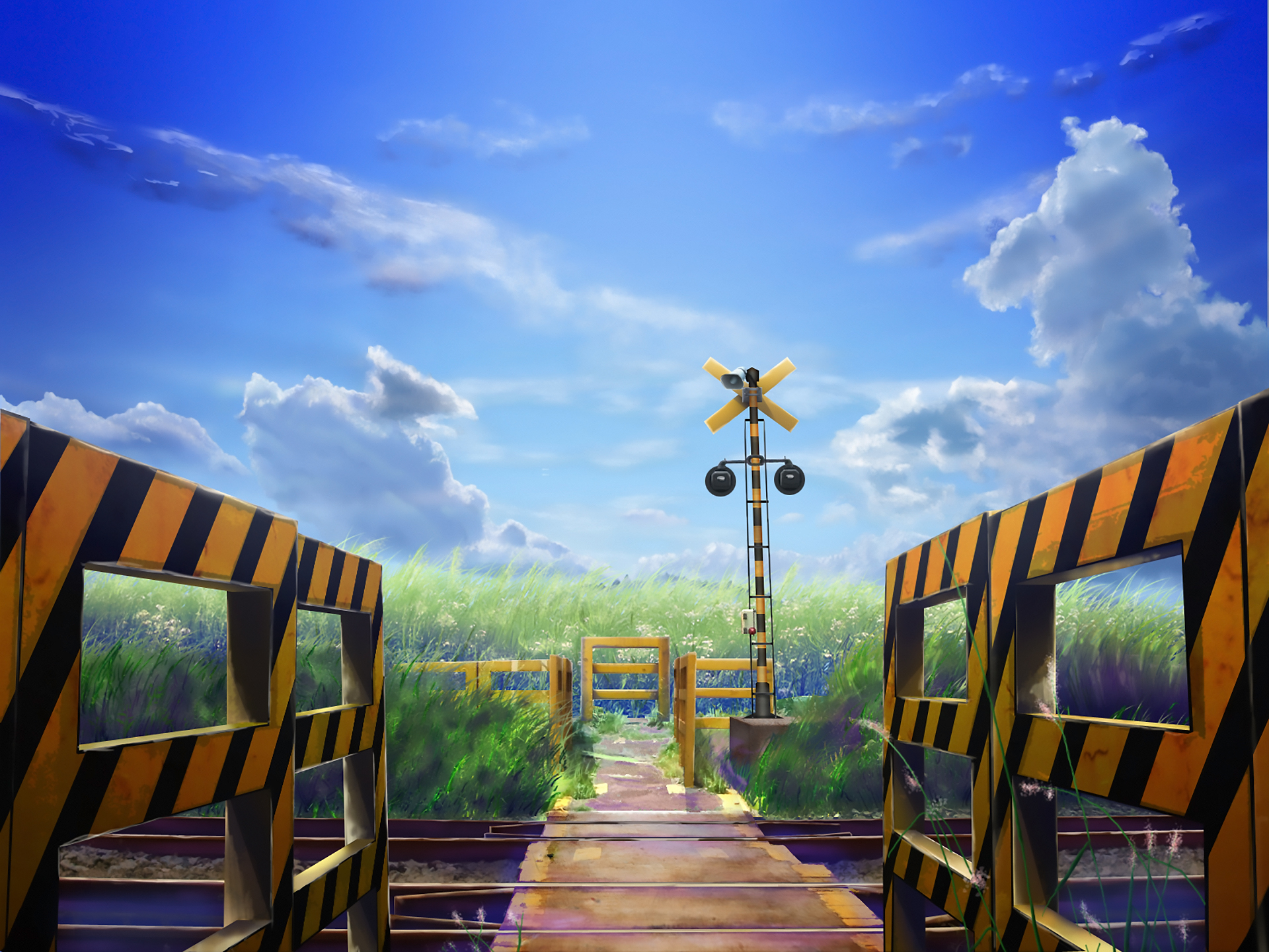 peace, grass, anime, original, cloud, field, sky HD wallpaper