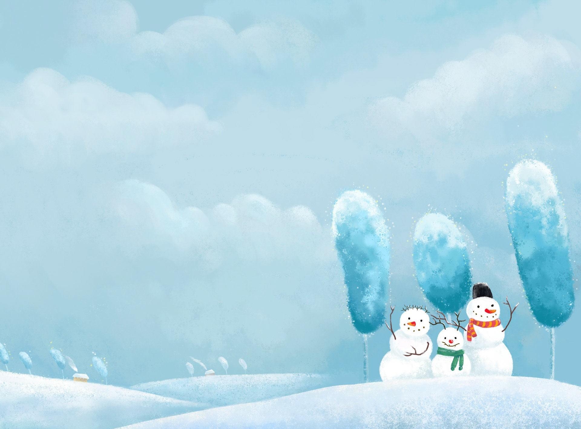 smiles, smile, holidays, winter, snowman, snowstorm, three, friends, winter storm Full HD