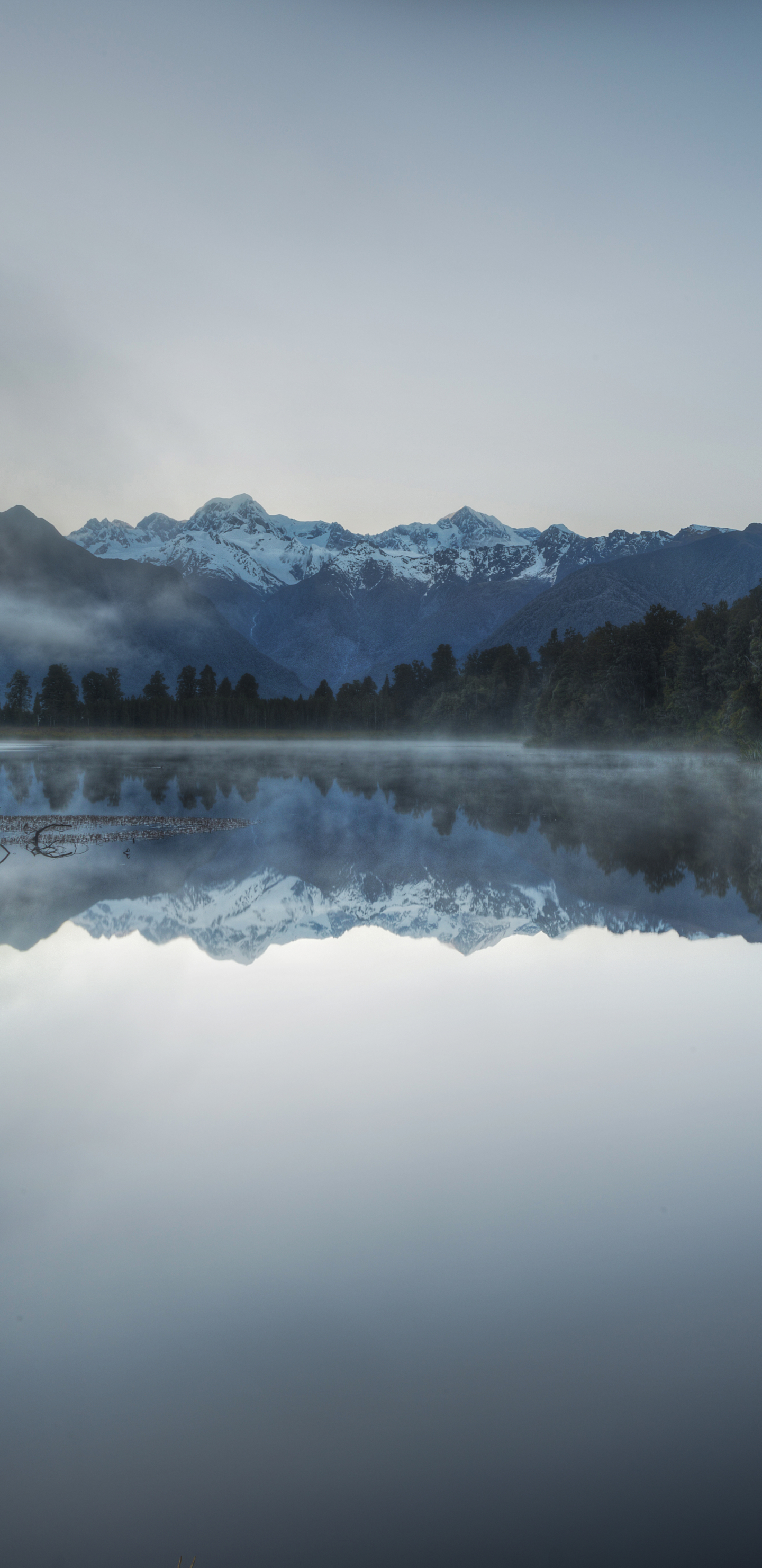 new zealand, lake, earth, lake matheson, reflection, fog, southern alps, lakes for android