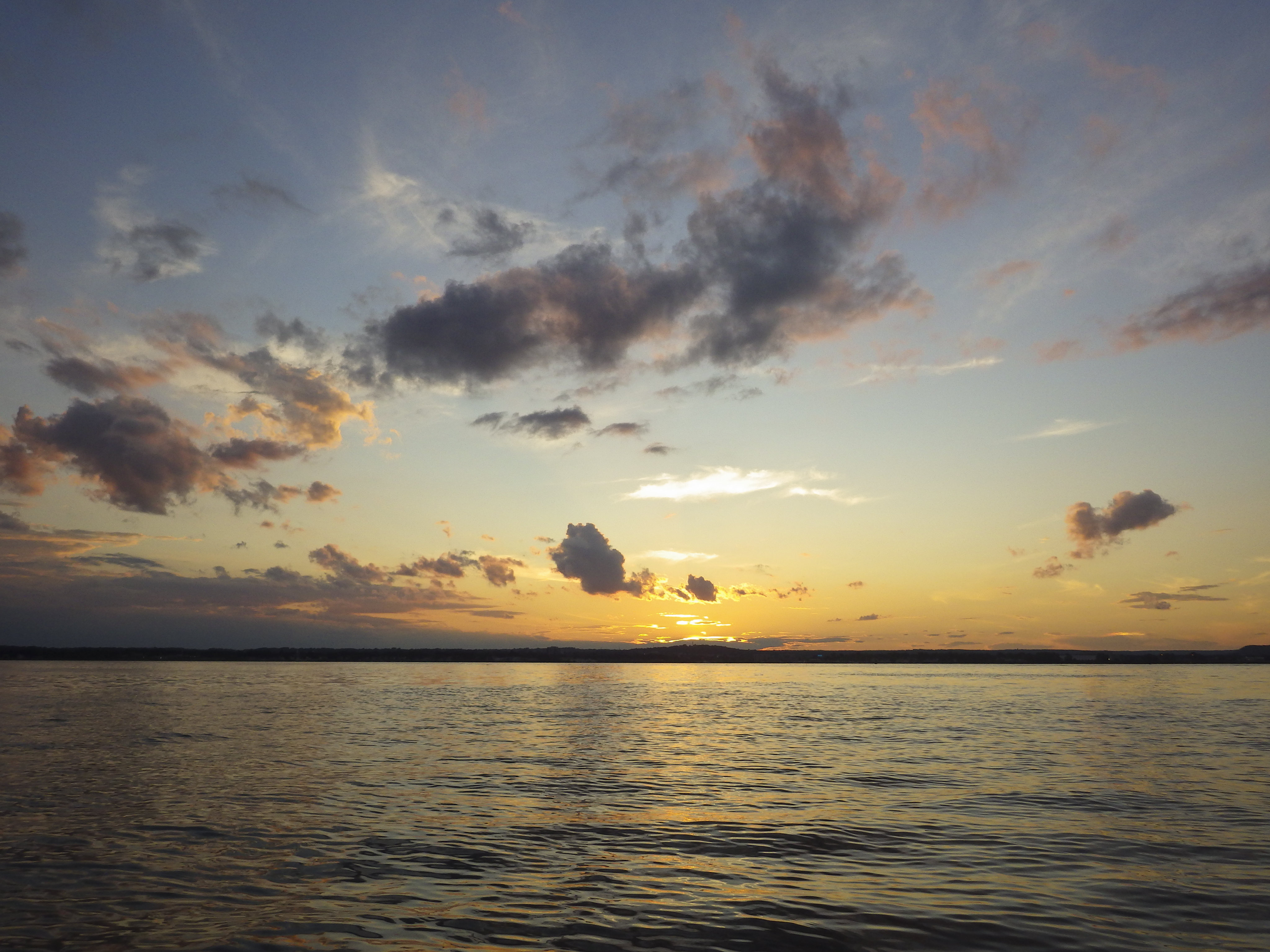 Free download wallpaper Sea, Horizon, Sky, Clouds, Nature, Sunset on your PC desktop