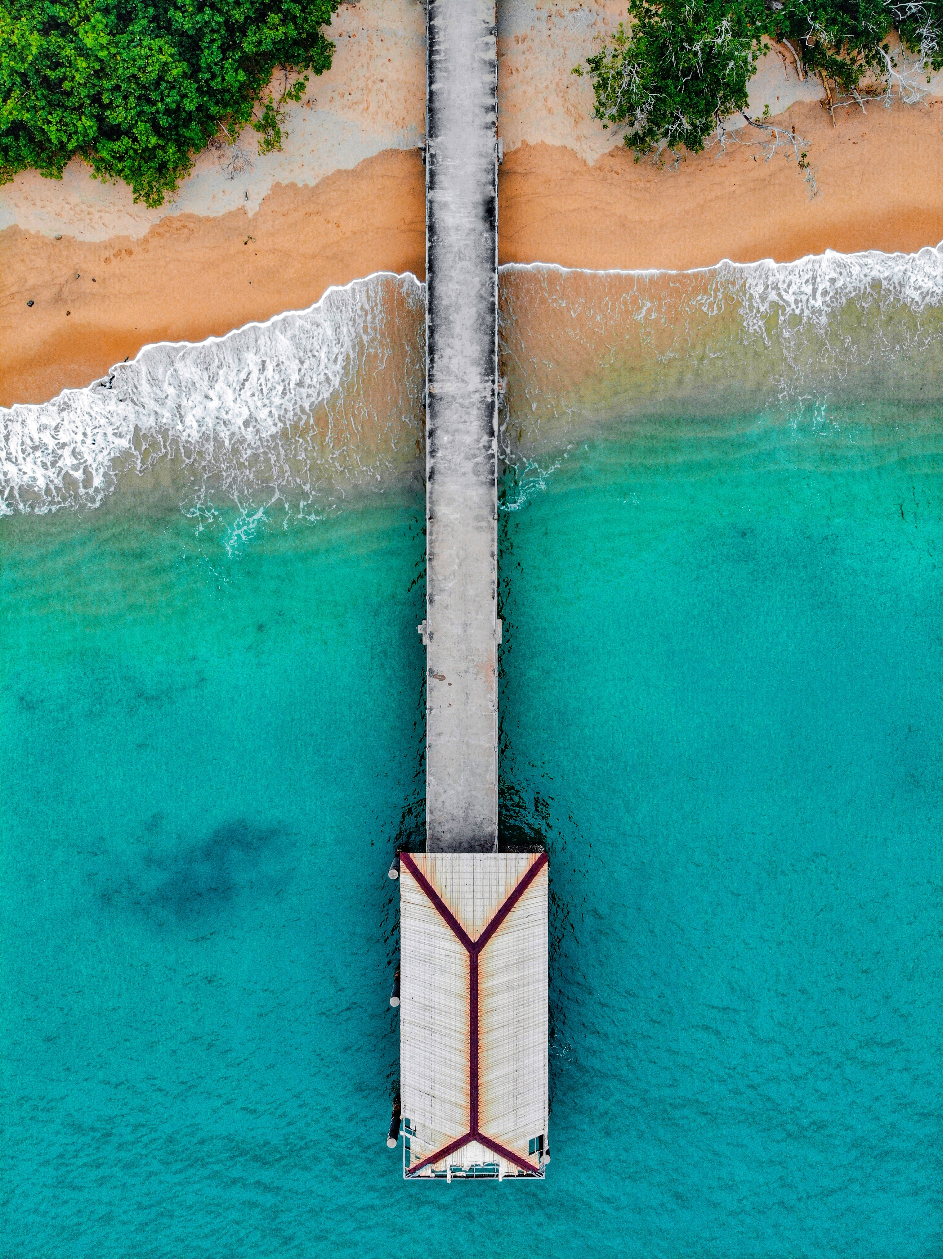 Download mobile wallpaper View From Above, Nature, Sea, Pier, Bungalow for free.