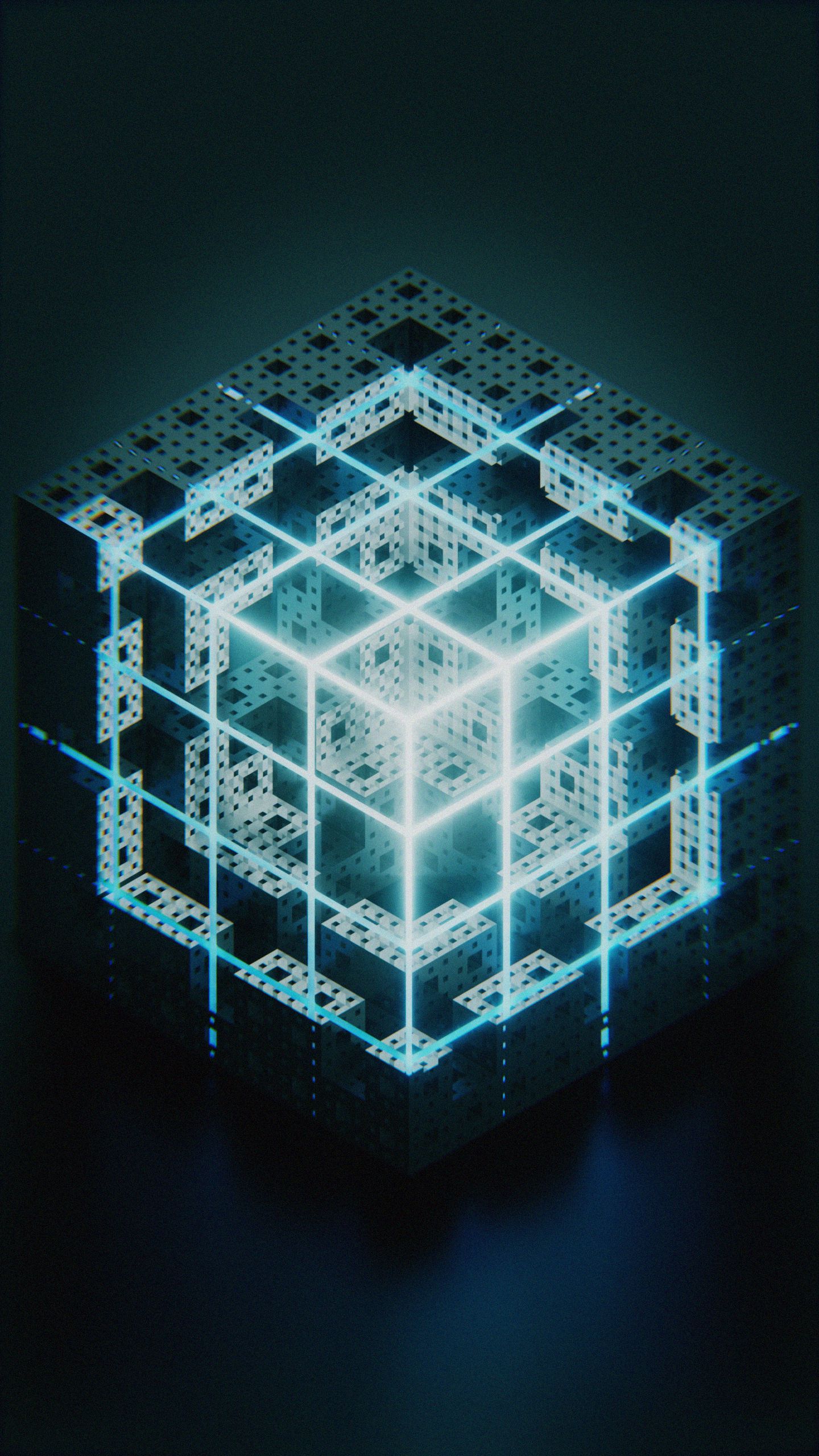 cube, 3d, structure, form, glow 4K
