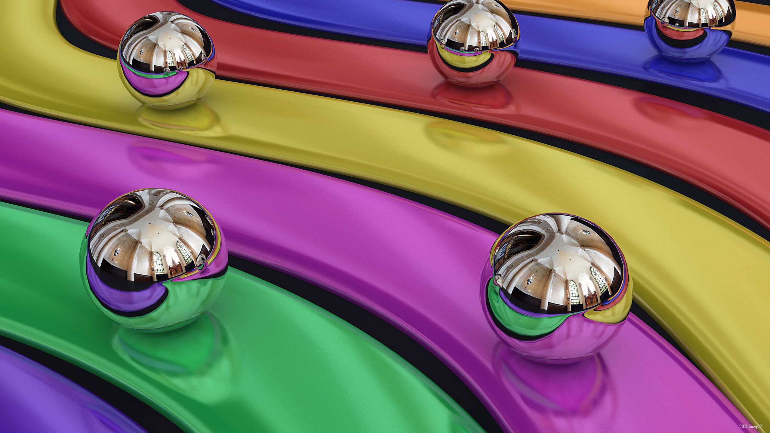 Free download wallpaper 3D, Rainbow, Multicolored, Motley, Iridescent, Metal, Balls on your PC desktop