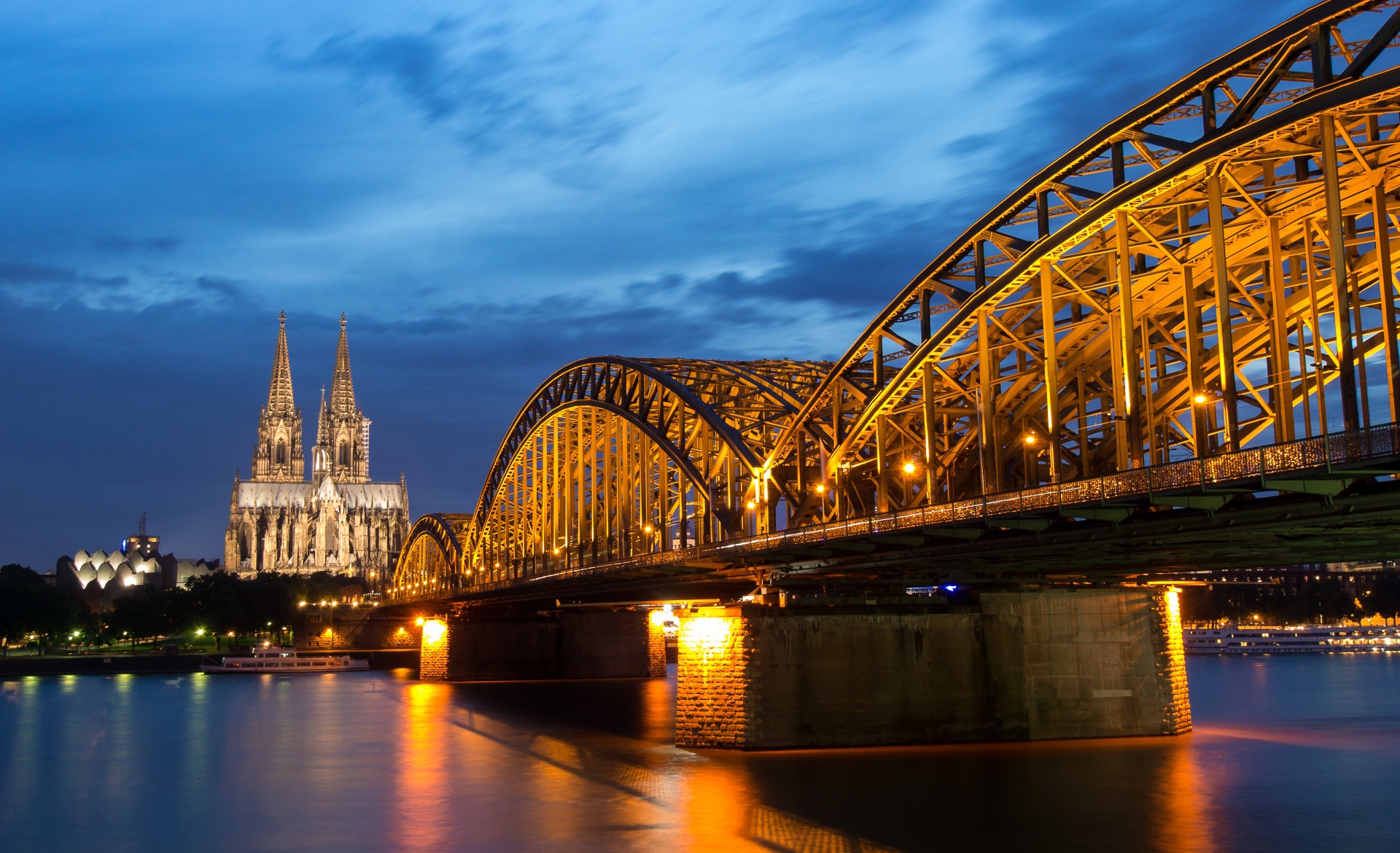 cologne, religious, cologne cathedral, bridge, cathedral, germany, hohenzollern bridge, night, cathedrals cell phone wallpapers