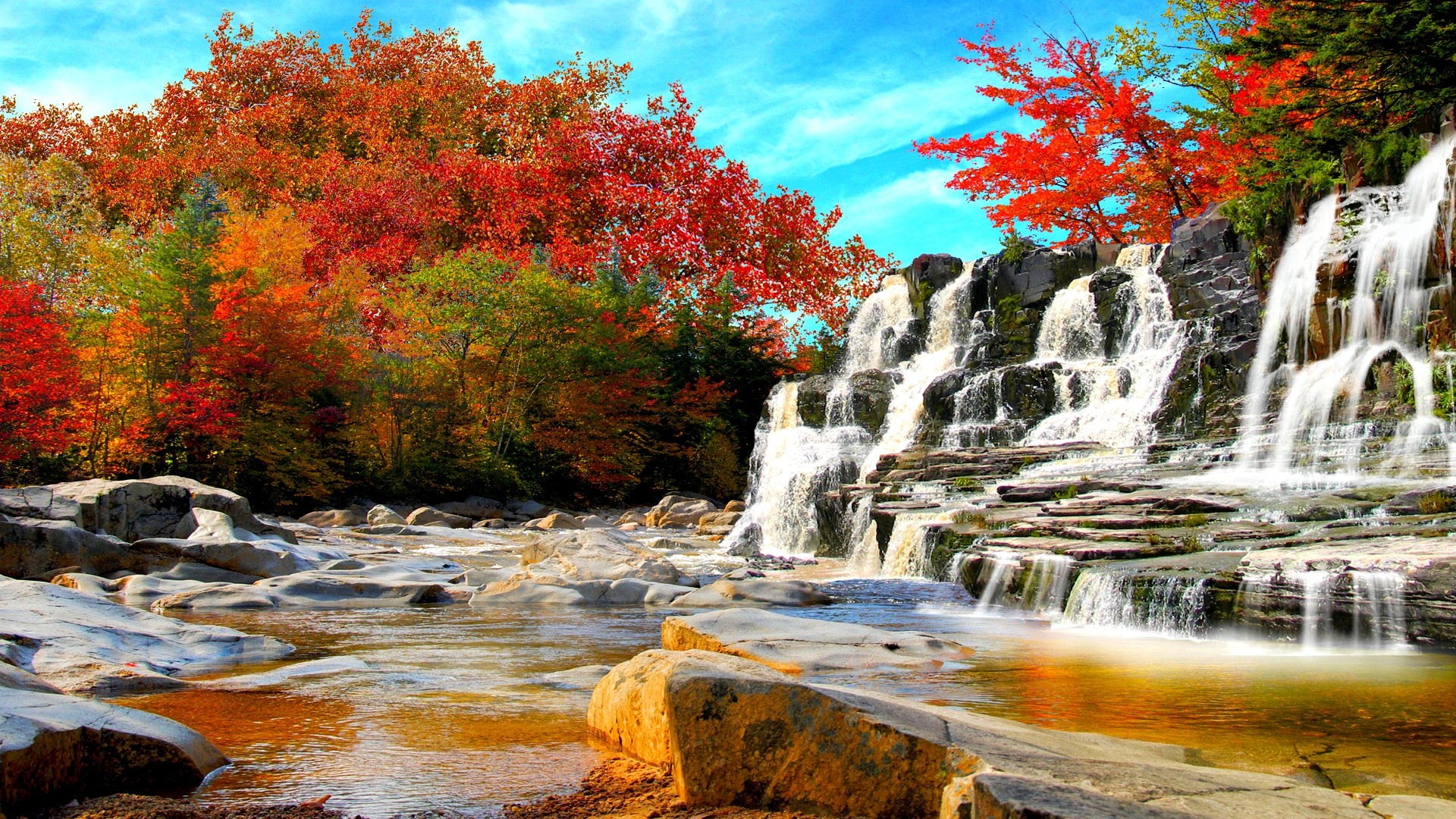 Осень красивые горы водопад