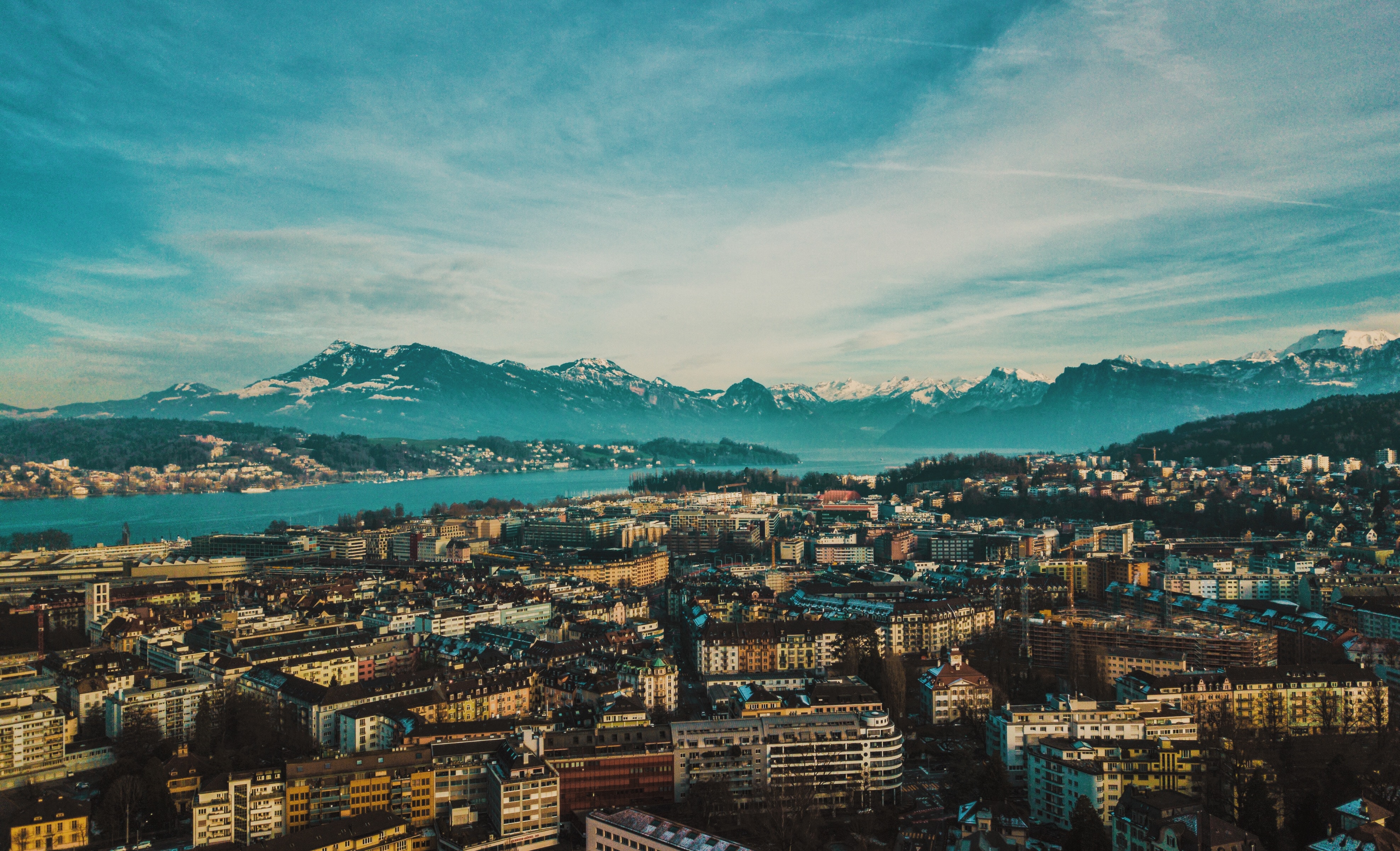 cities, mountains, city, building, overview, review, switzerland, lucerne