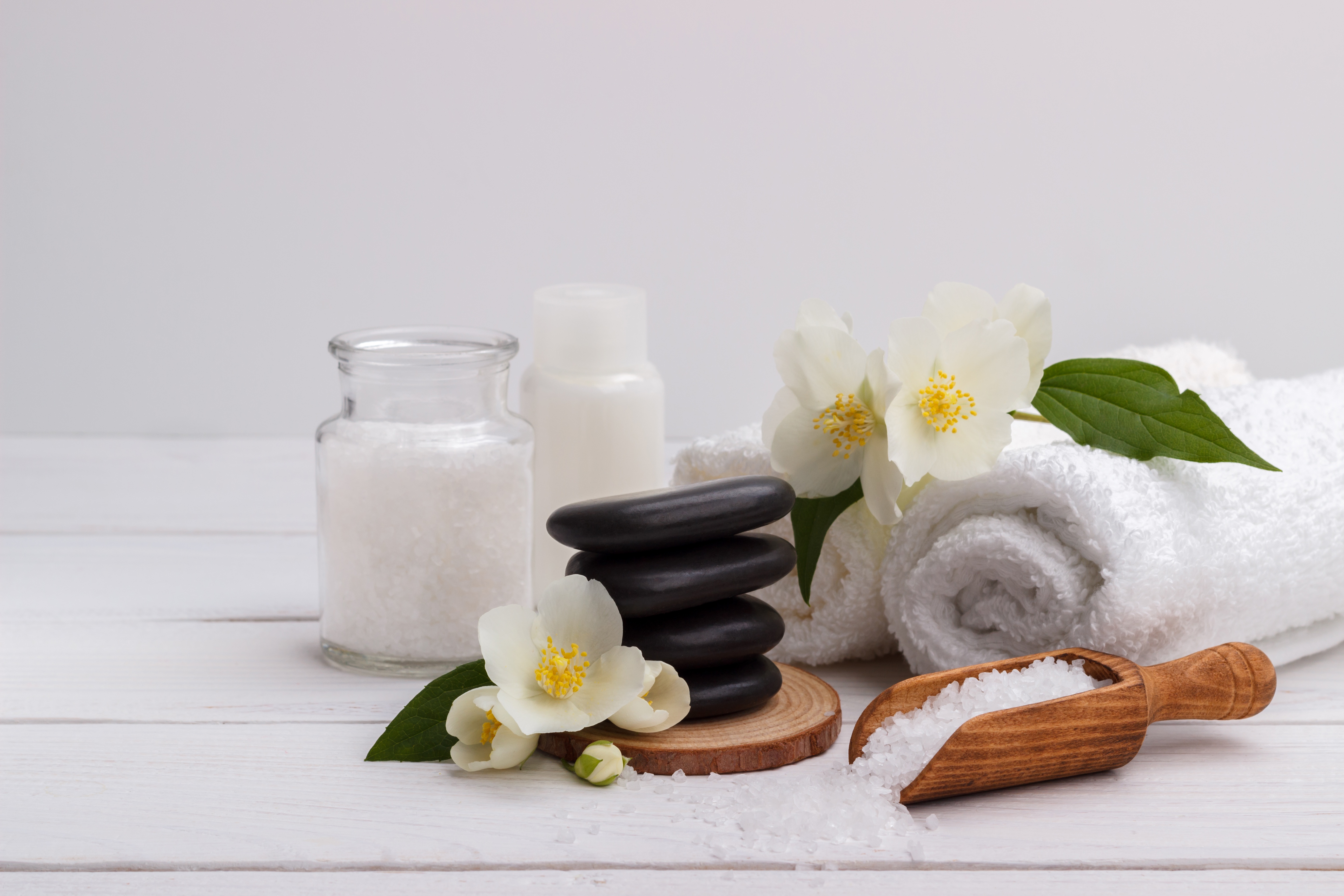 Download mobile wallpaper Still Life, Flower, Stone, Towel, Spa, Man Made for free.