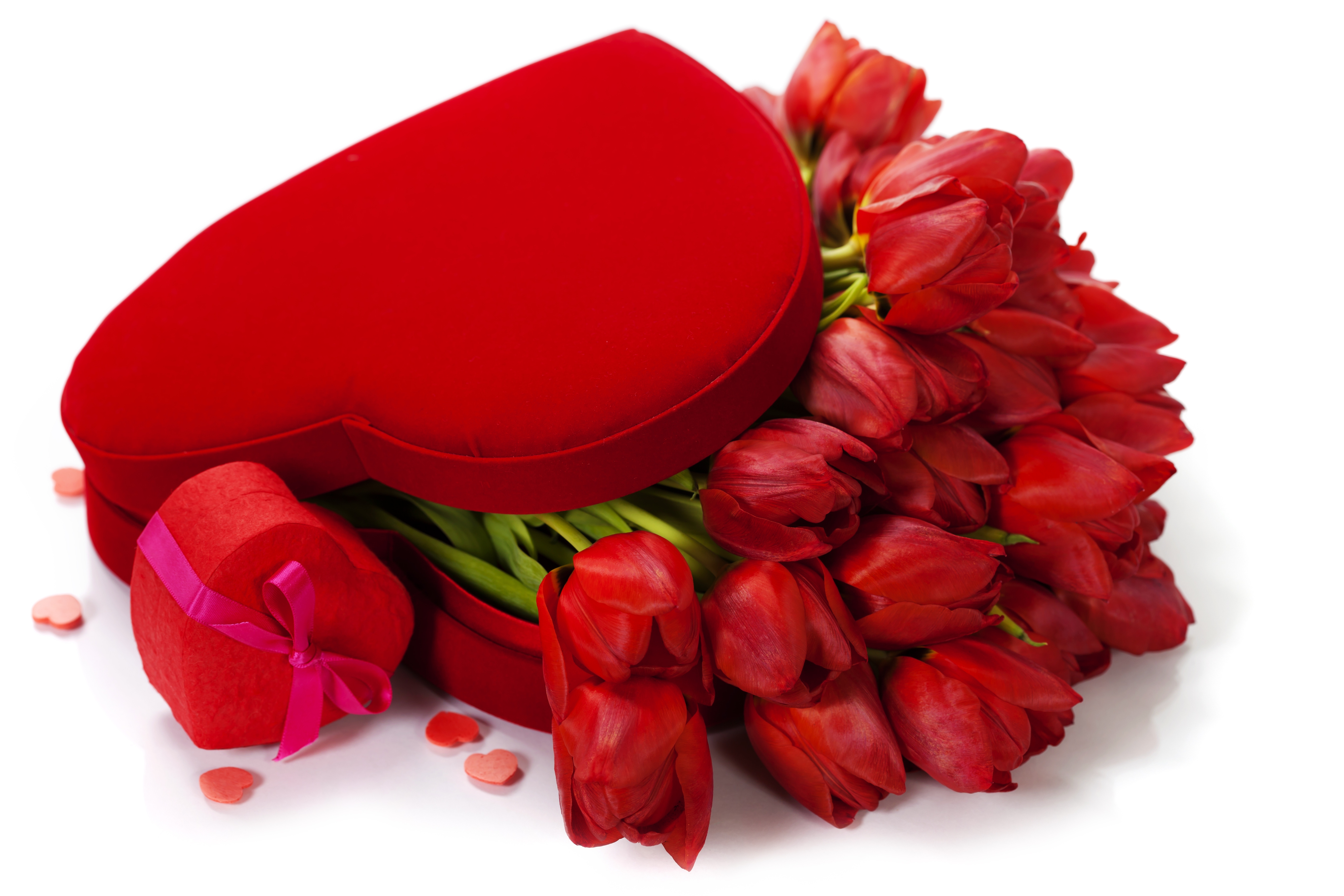 HD wallpaper holiday, valentine's day, box, flower, heart, heart shaped, red flower, tulip