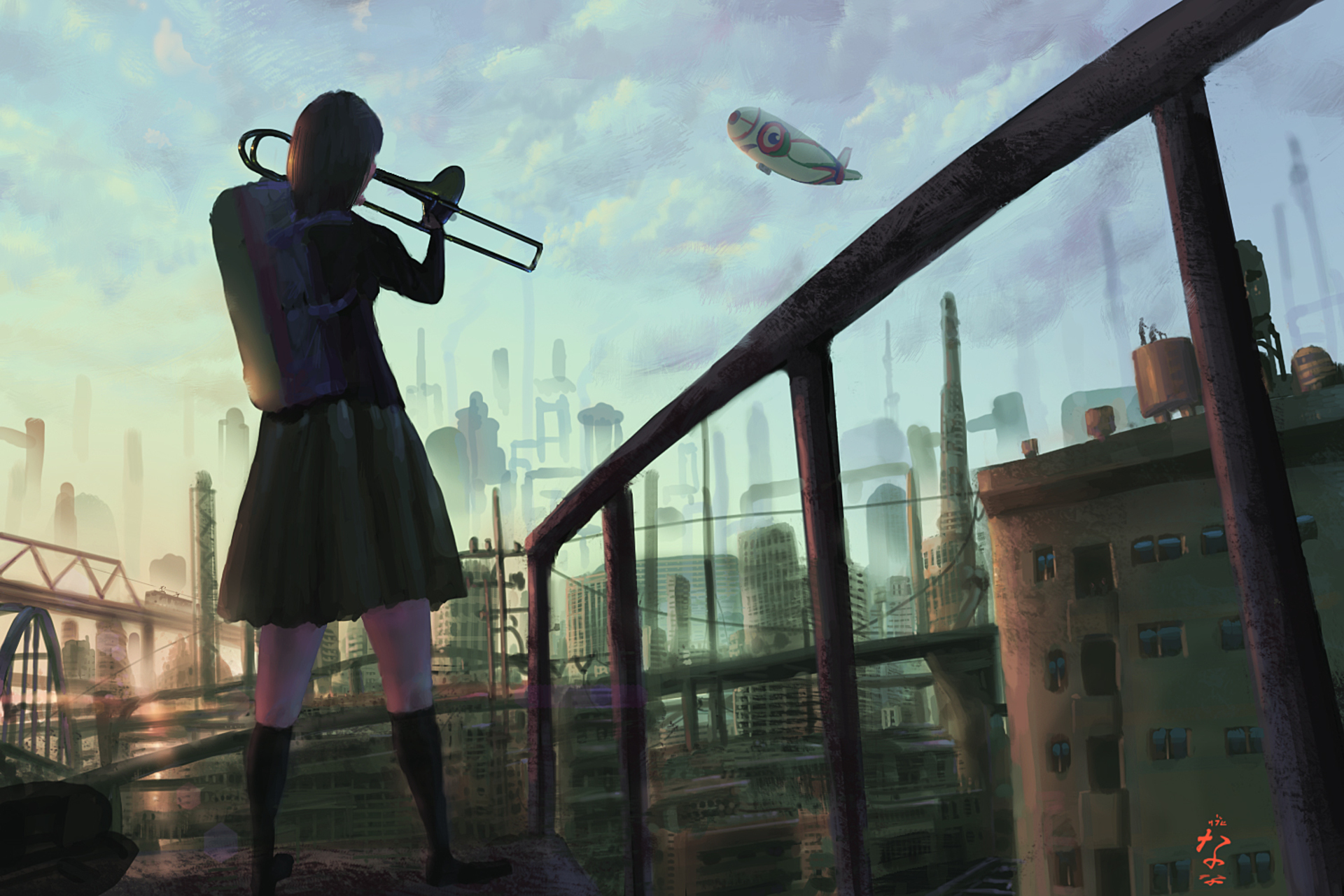 anime, original, city, trumpet 5K