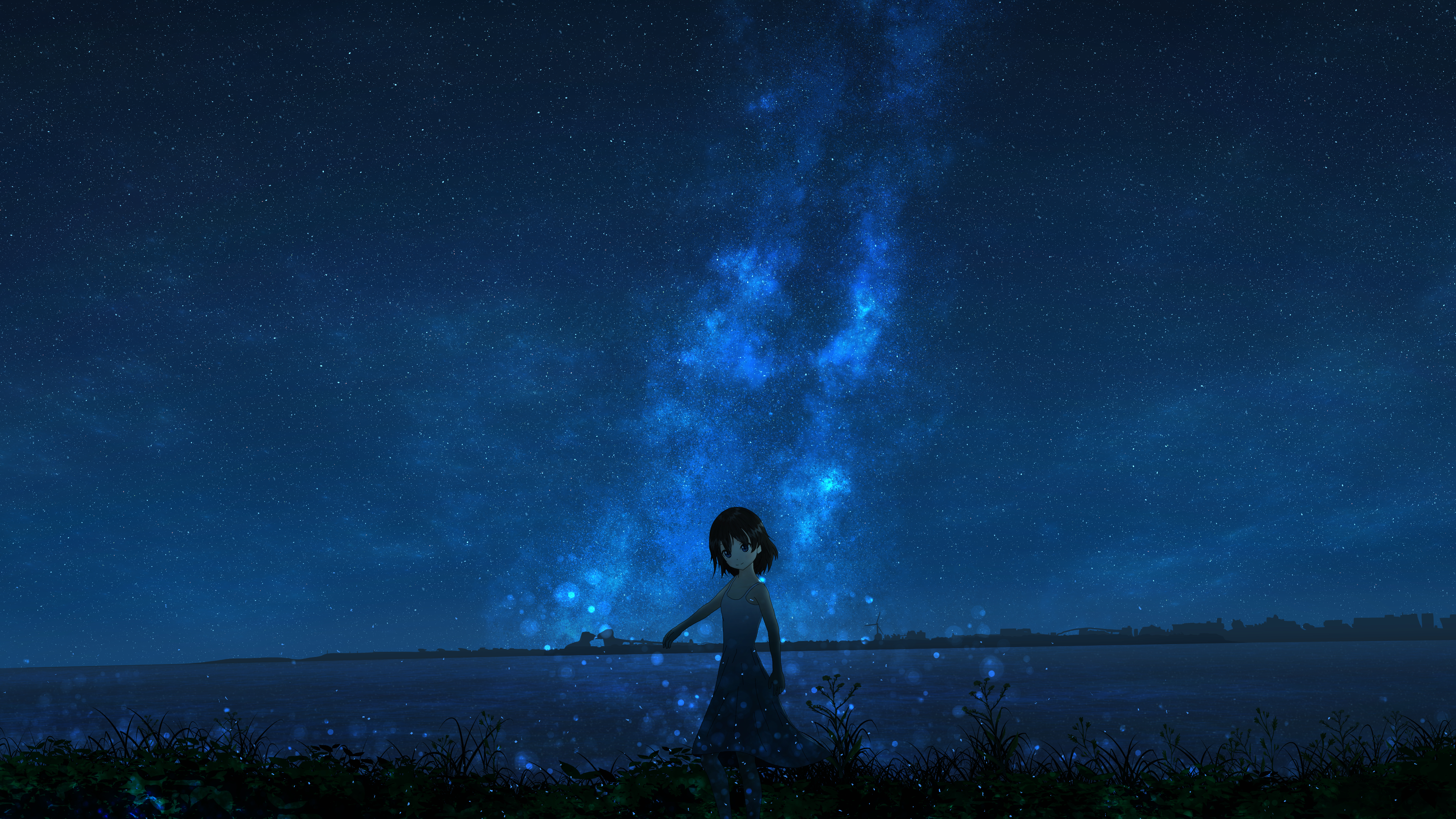 Free download wallpaper Starry Sky, Night, Girl, Anime on your PC desktop