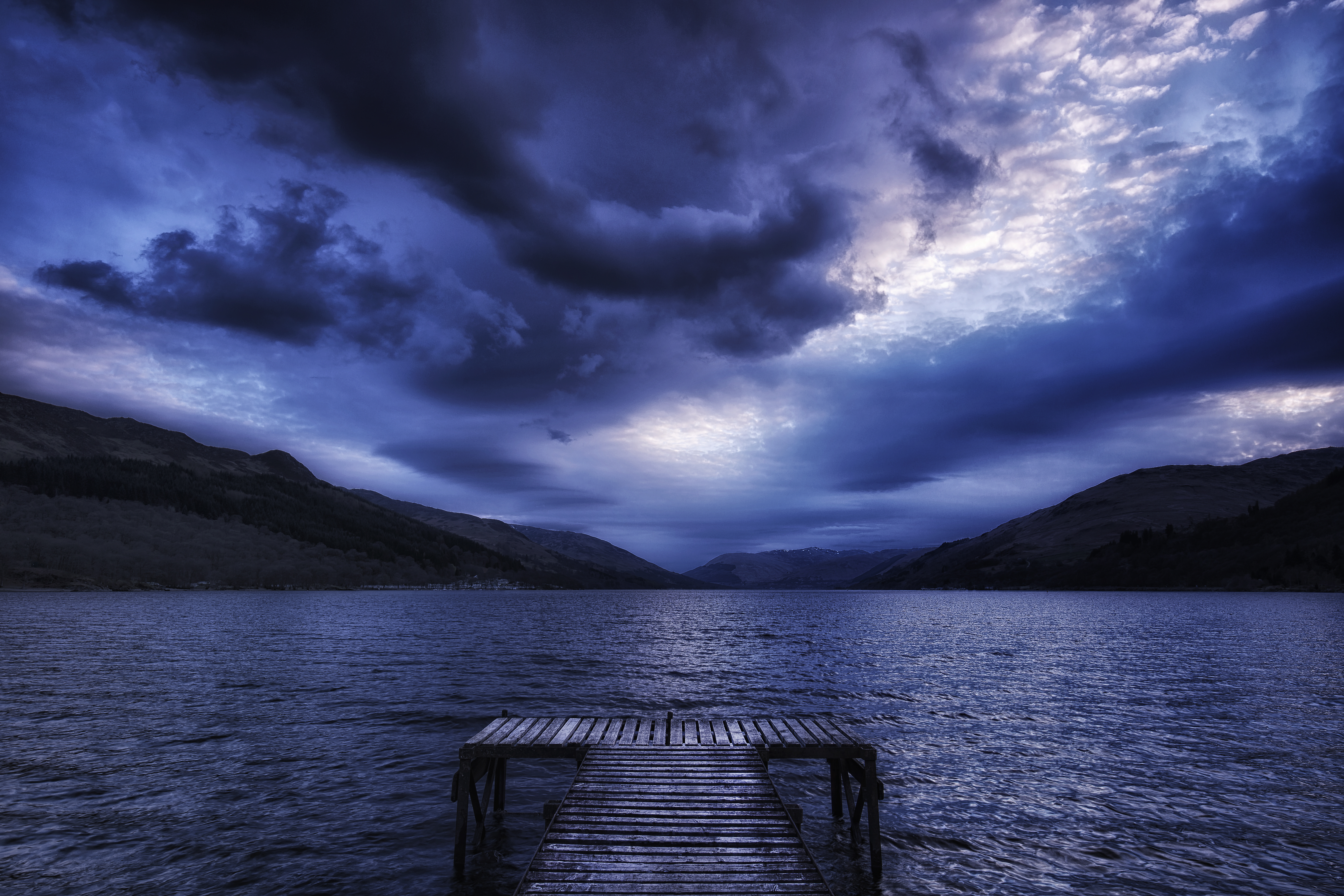 Free download wallpaper Clouds, Evening, Mainly Cloudy, Overcast, Nature, Mountains, Scotland, Pier, Sea on your PC desktop