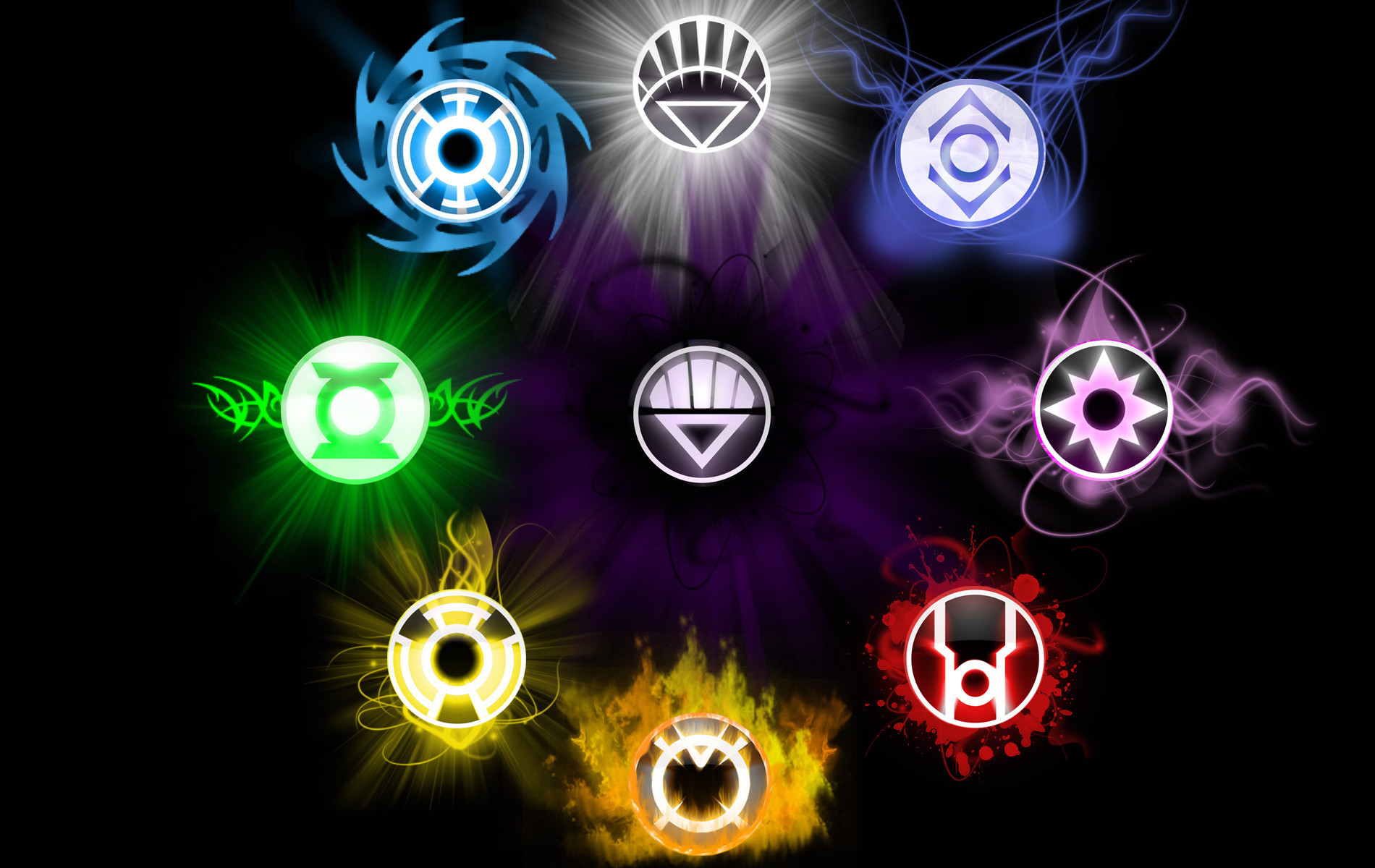 comics, green lantern corps, black lantern, blue lantern, green lantern, indigo tribe, red lantern, violet lantern, yellow lantern