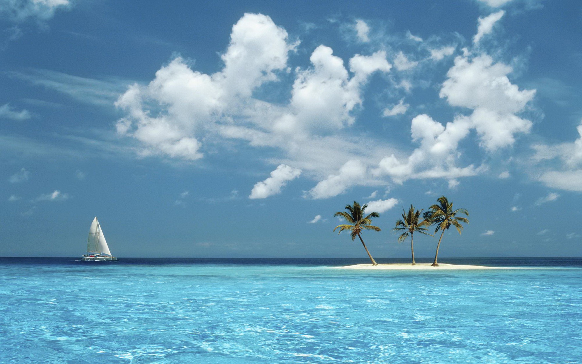 Download mobile wallpaper Ocean, Earth, Island, Sailboat, Tropical for free.