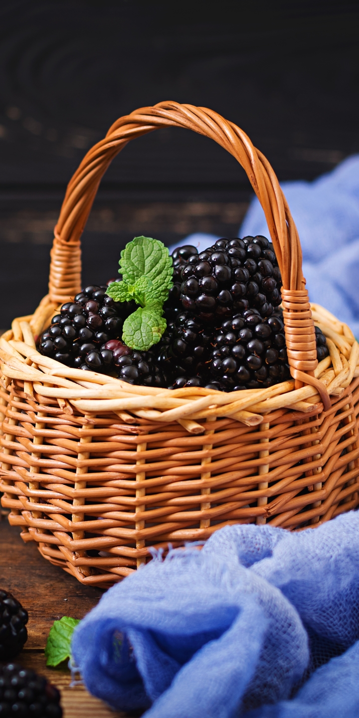 Download mobile wallpaper Food, Blackberry, Berry, Fruit, Basket for free.