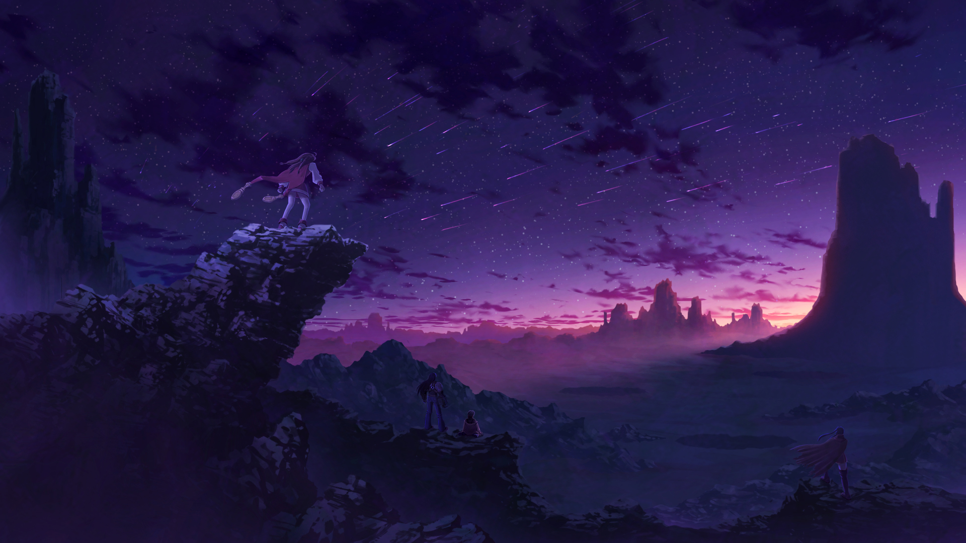 Пейзаж в стиле аниме горы ночью