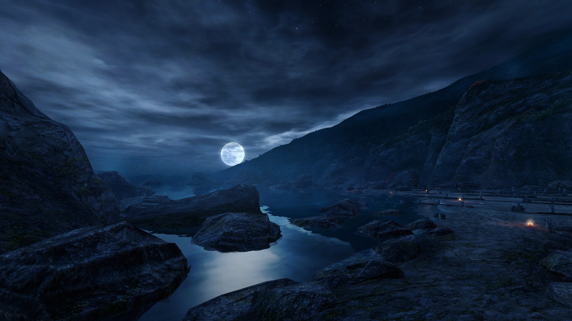 moonlight, landscape, sci fi, moon, dark desktop HD wallpaper