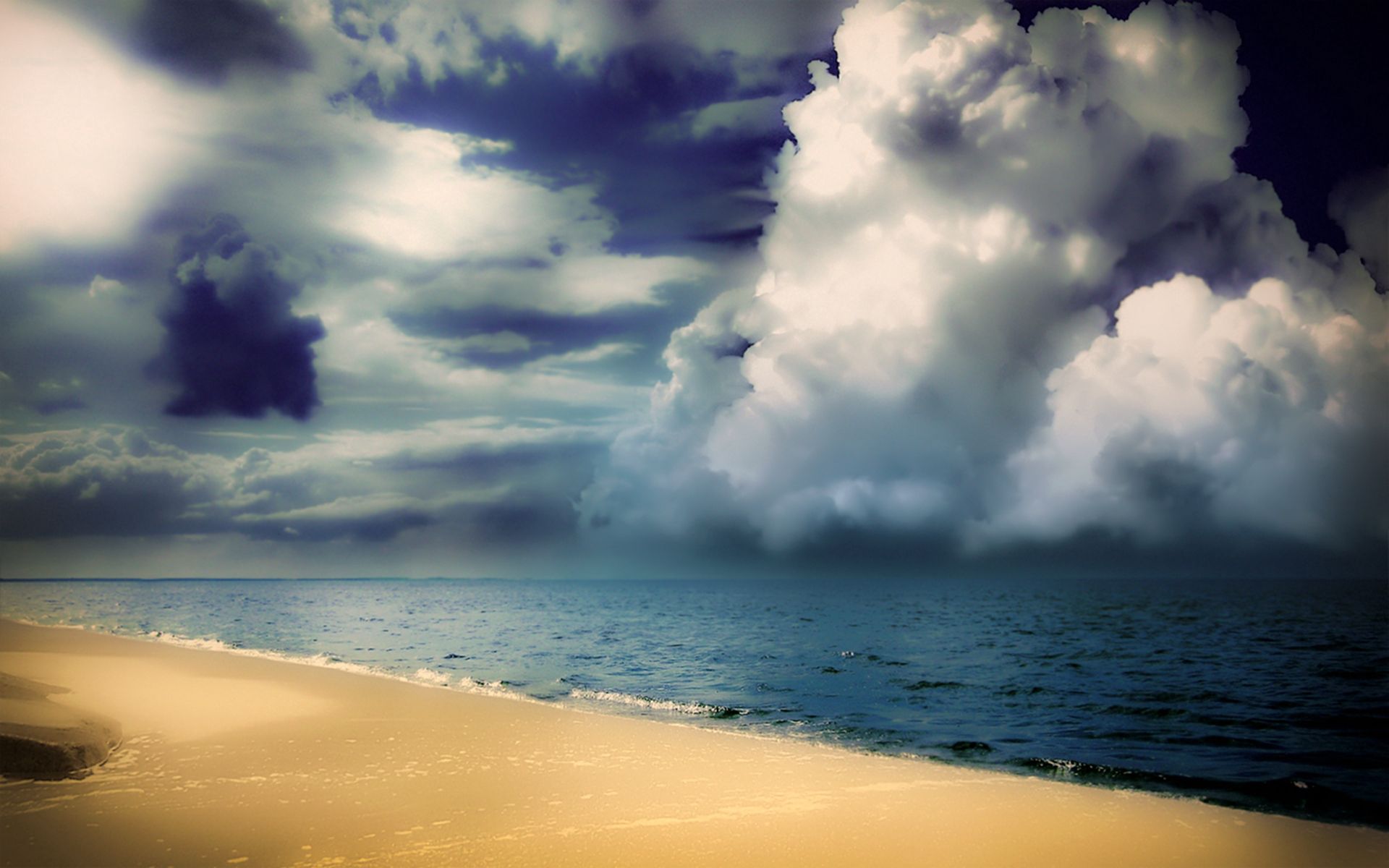 nature, sea, clouds, shore, bank, fluffy, volumetric, voluminous, massive for android