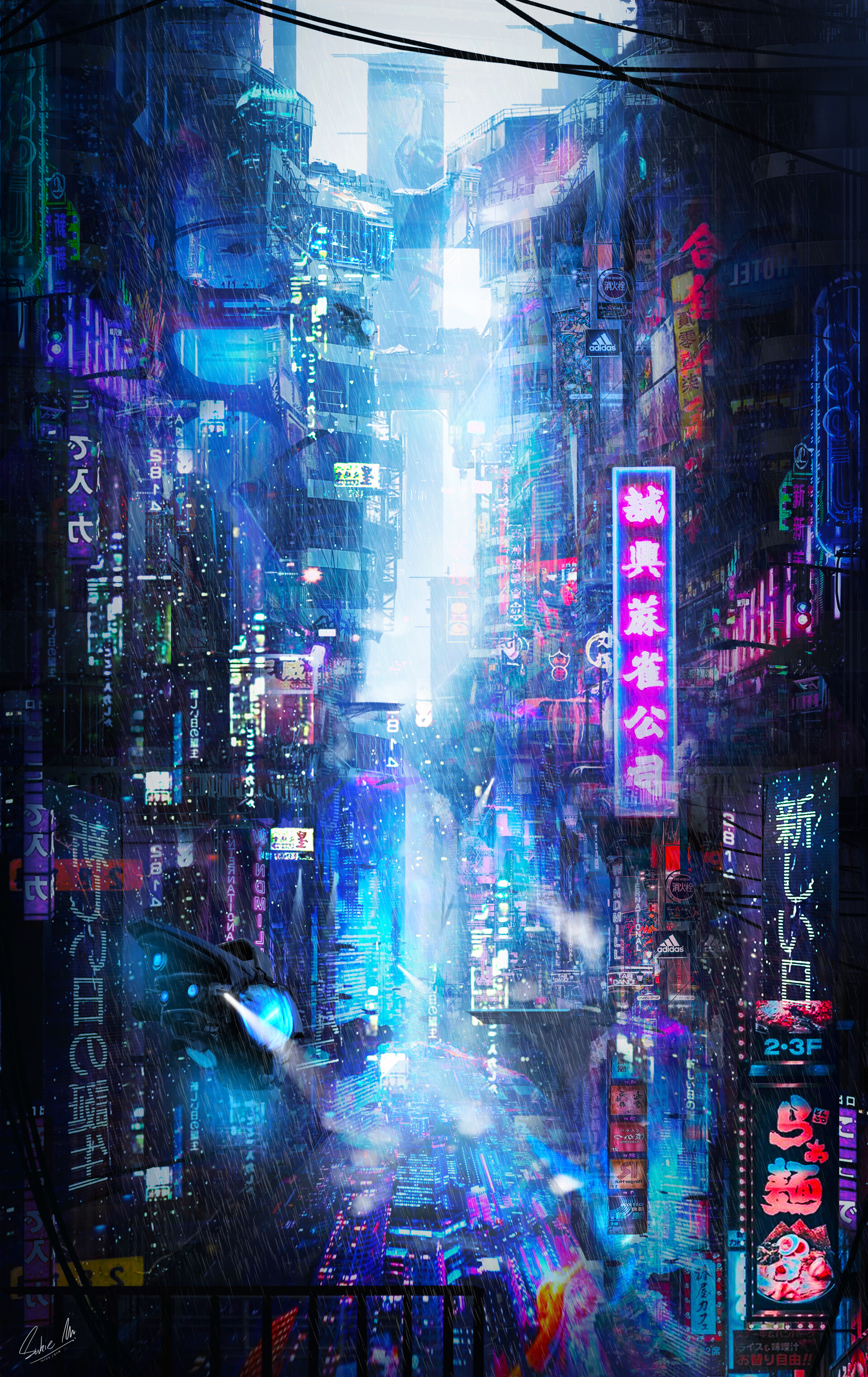 art, neon, rain, future, city phone background