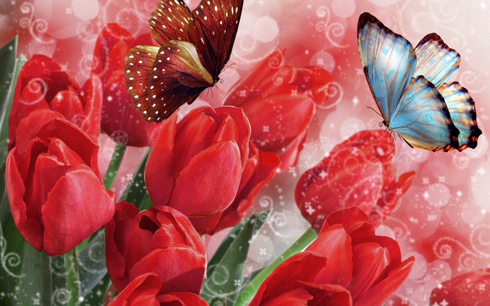 Алмазная мозаика бабочка в тюльпанах 33 цвета