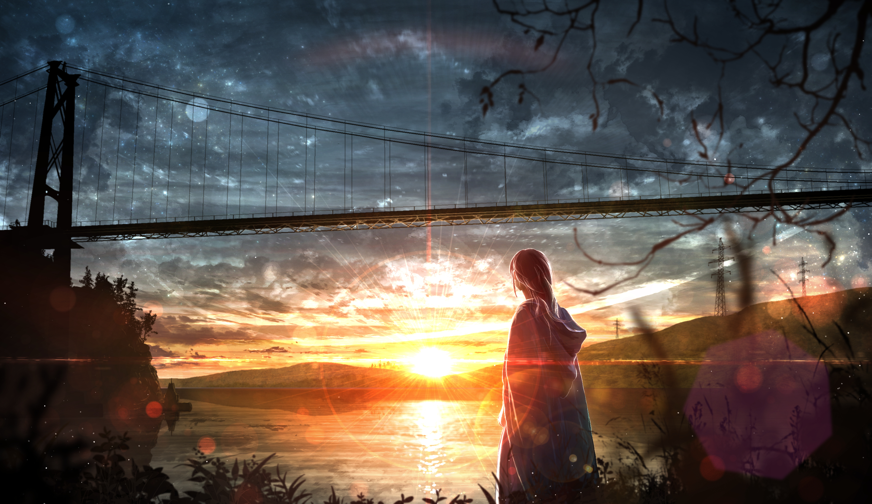 Девушка на мосту аниме арт
