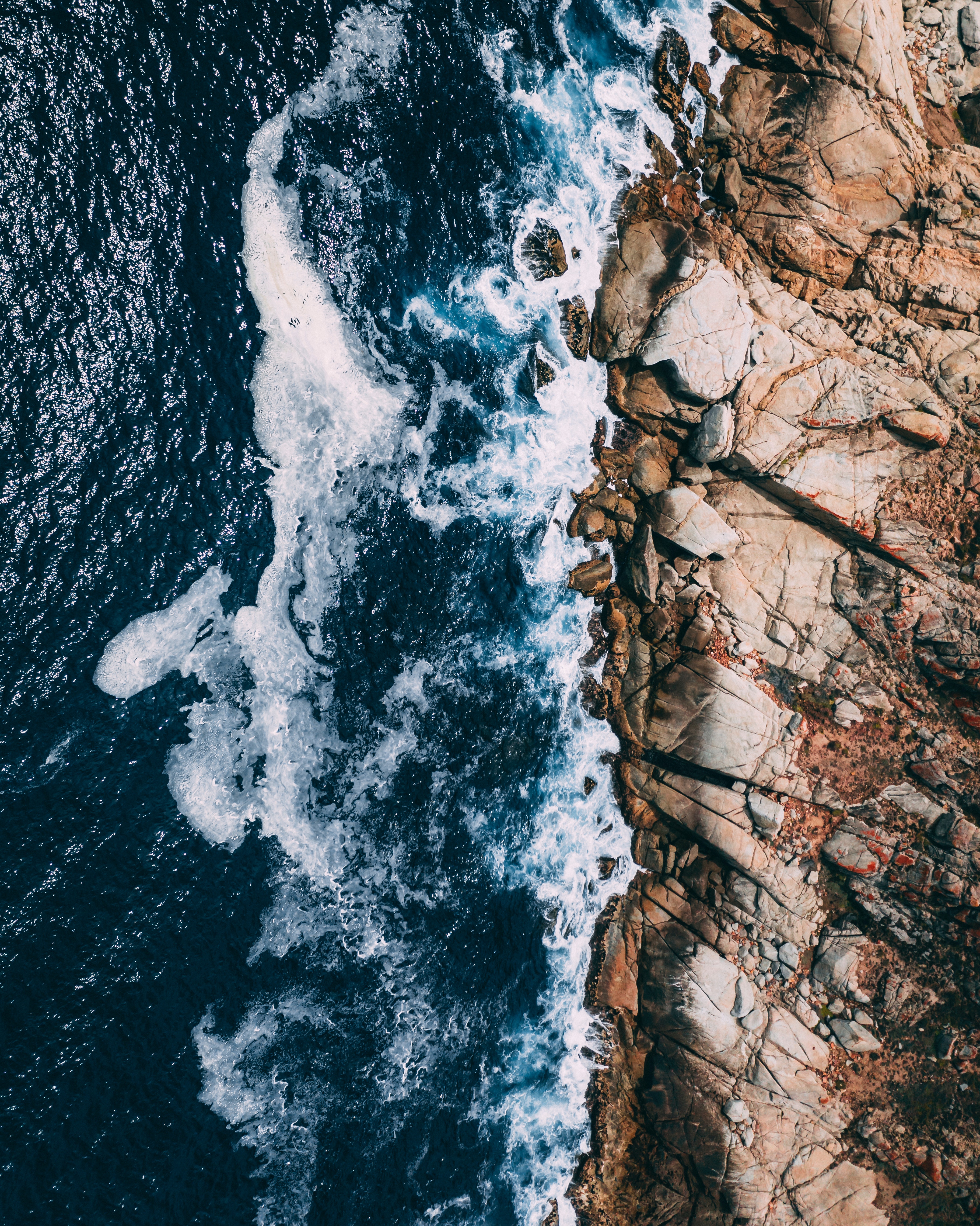 surf, ocean, nature, stones, waves, view from above, foam wallpapers for tablet