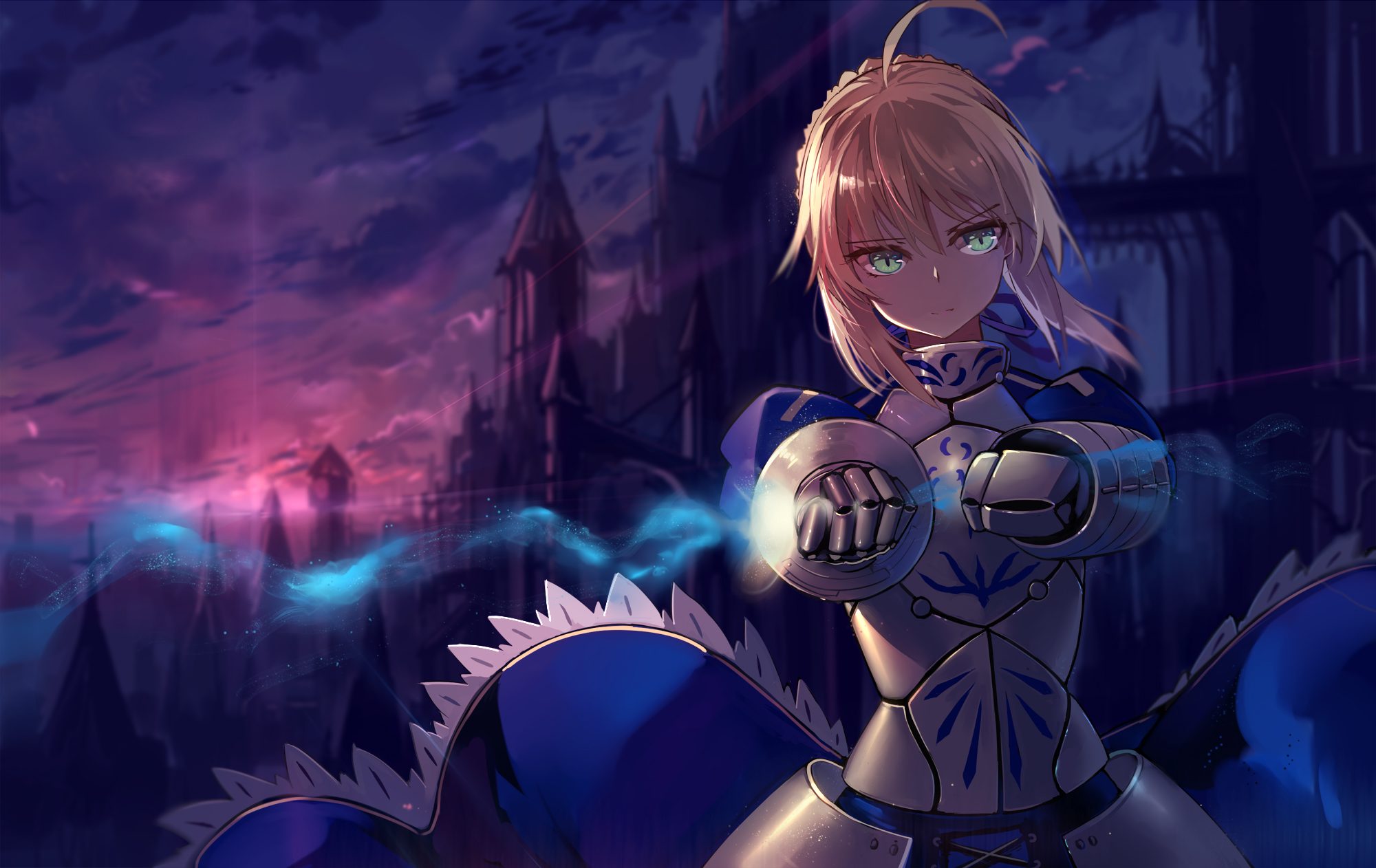 Download mobile wallpaper Anime, Blonde, Armor, Green Eyes, Short Hair, Saber (Fate Series), Fate/stay Night, Woman Warrior, Fate Series for free.