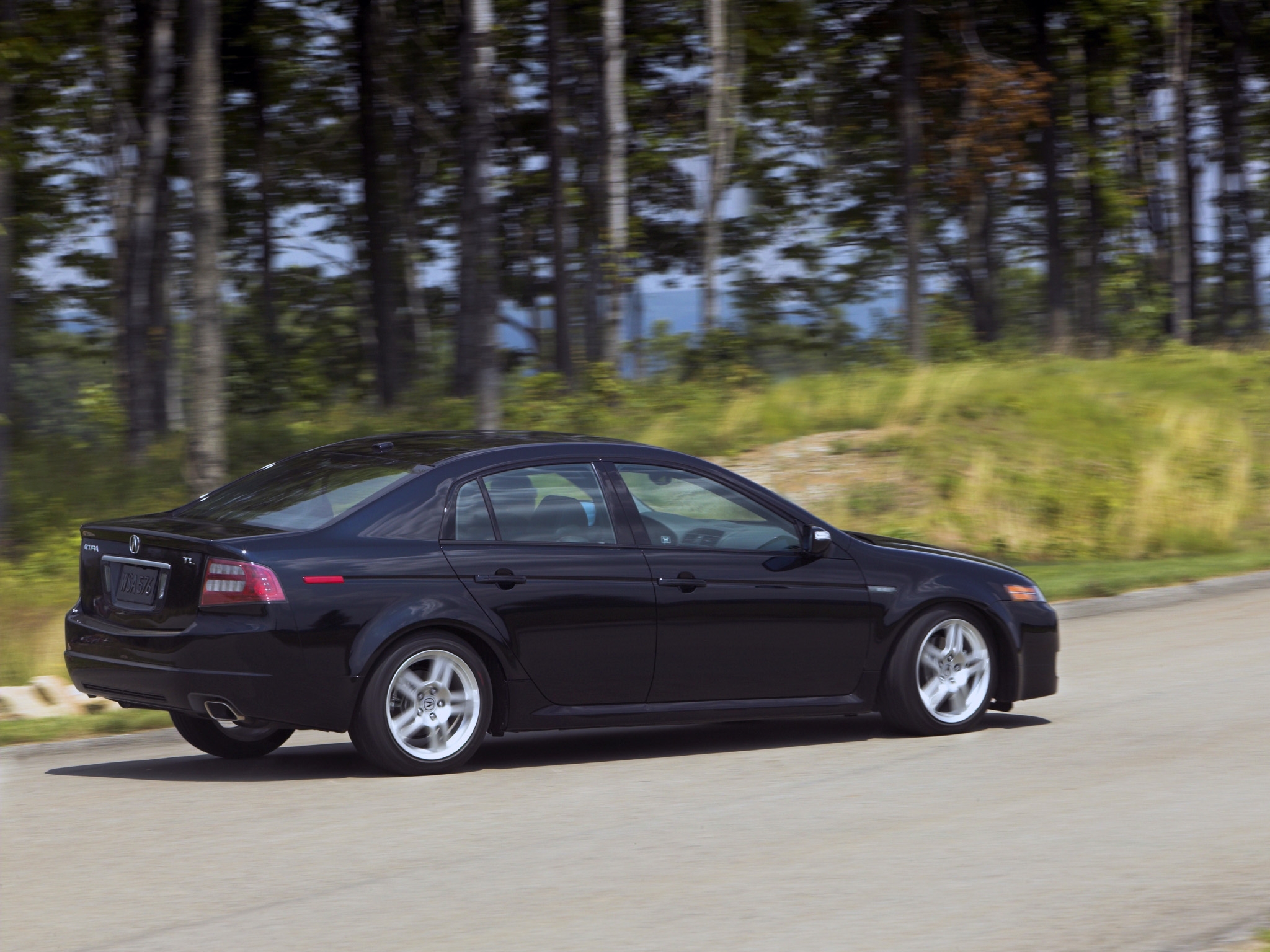 nature, grass, acura, cars, black, forest, asphalt, side view, style, akura, tl, 2007