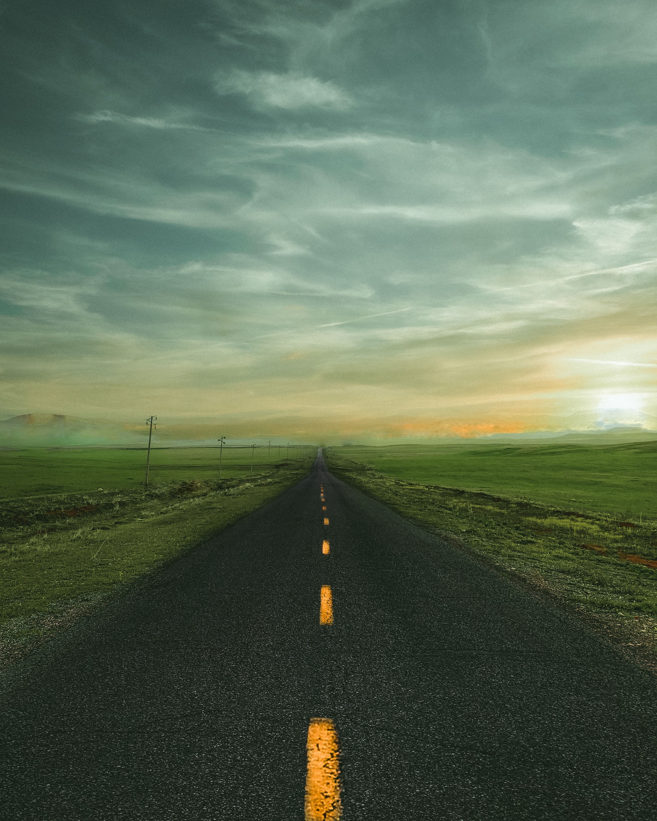 Download mobile wallpaper Dahl, Distance, Road, Markup, Horizon, Nature for free.