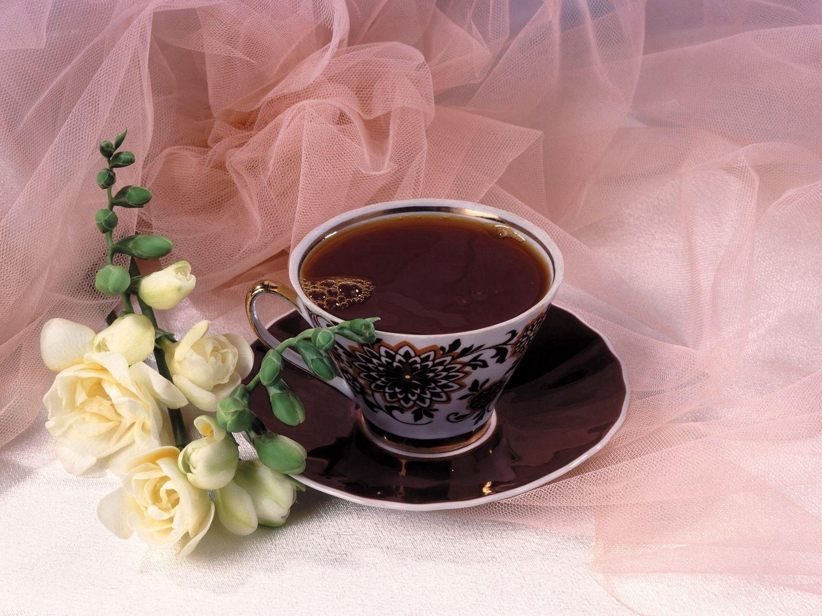 Download mobile wallpaper Cup, Cloth, Flowers, Food, Tea for free.