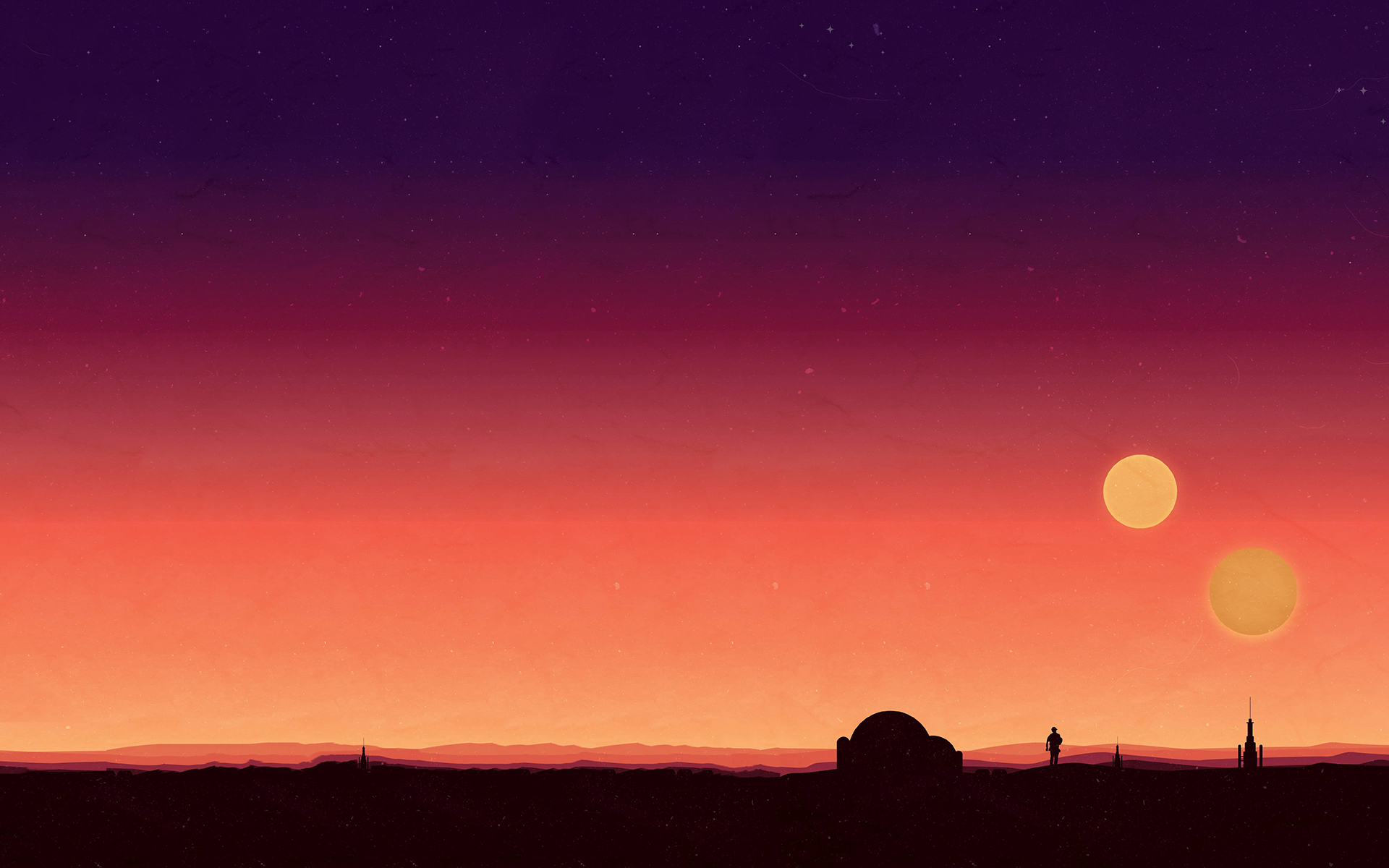 Download mobile wallpaper Sunset, Stars, Star Wars, Desert, Movie, Luke Skywalker, Orange (Color), Tatooine (Star Wars) for free.