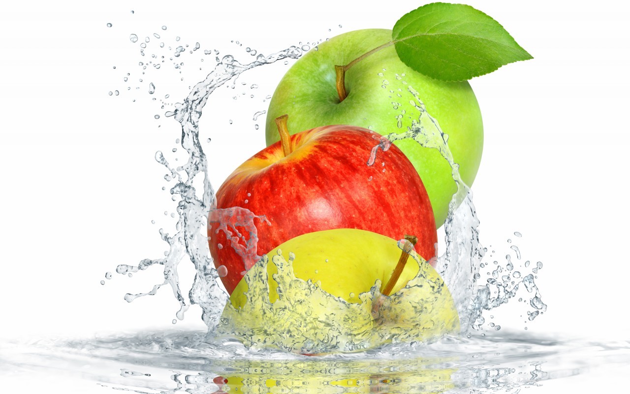 16258 завантажити шпалери фрукти, їжа, яблука, вода - заставки і картинки безкоштовно