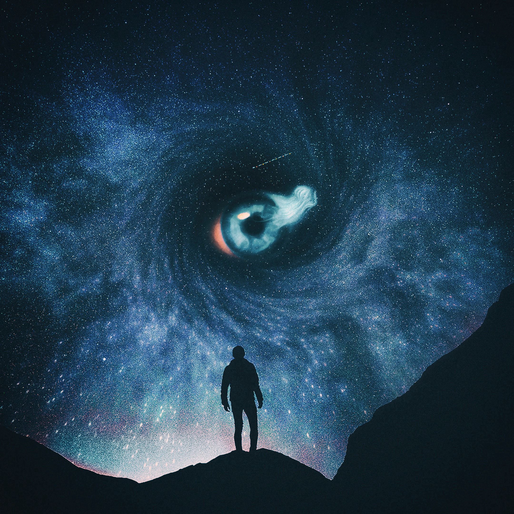 Download mobile wallpaper Eye, Lonely, Loneliness, Universe, Alone, Art for free.