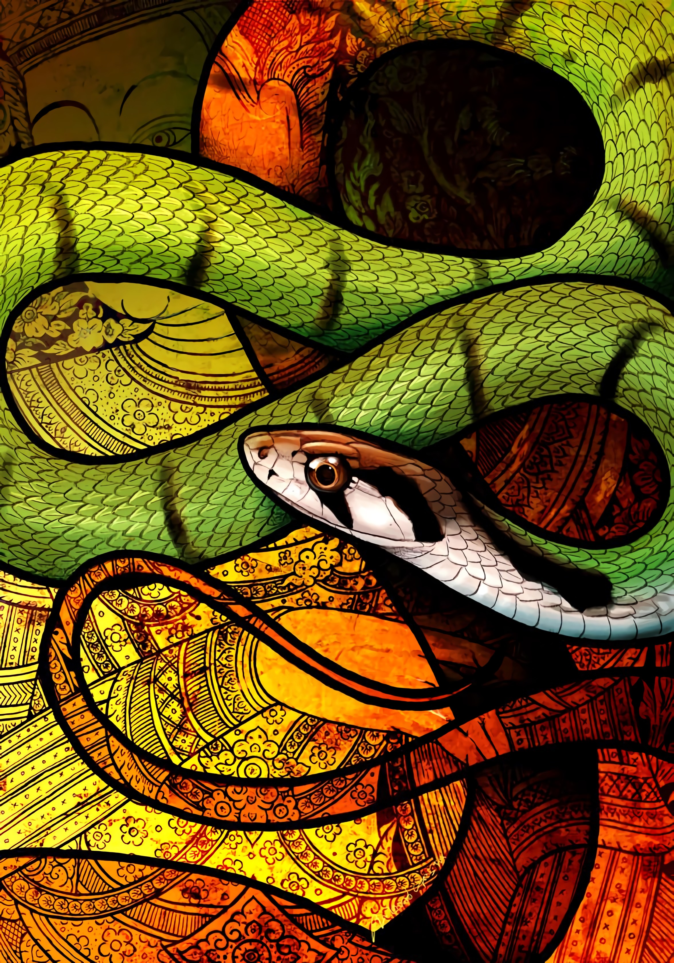 Download mobile wallpaper Reptile, Art, Pattern, Snake for free.